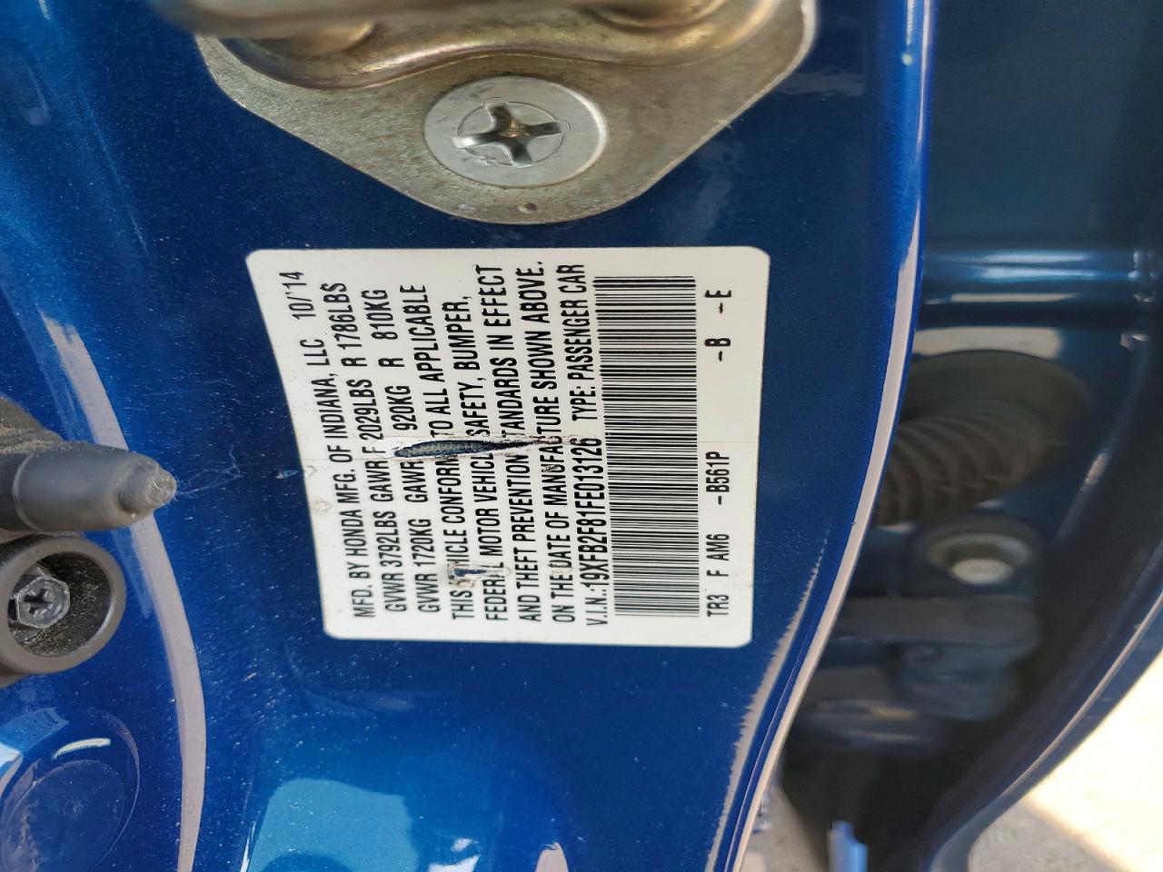 2015 Honda Civic Ex Blue vin: 19XFB2F81FE013126