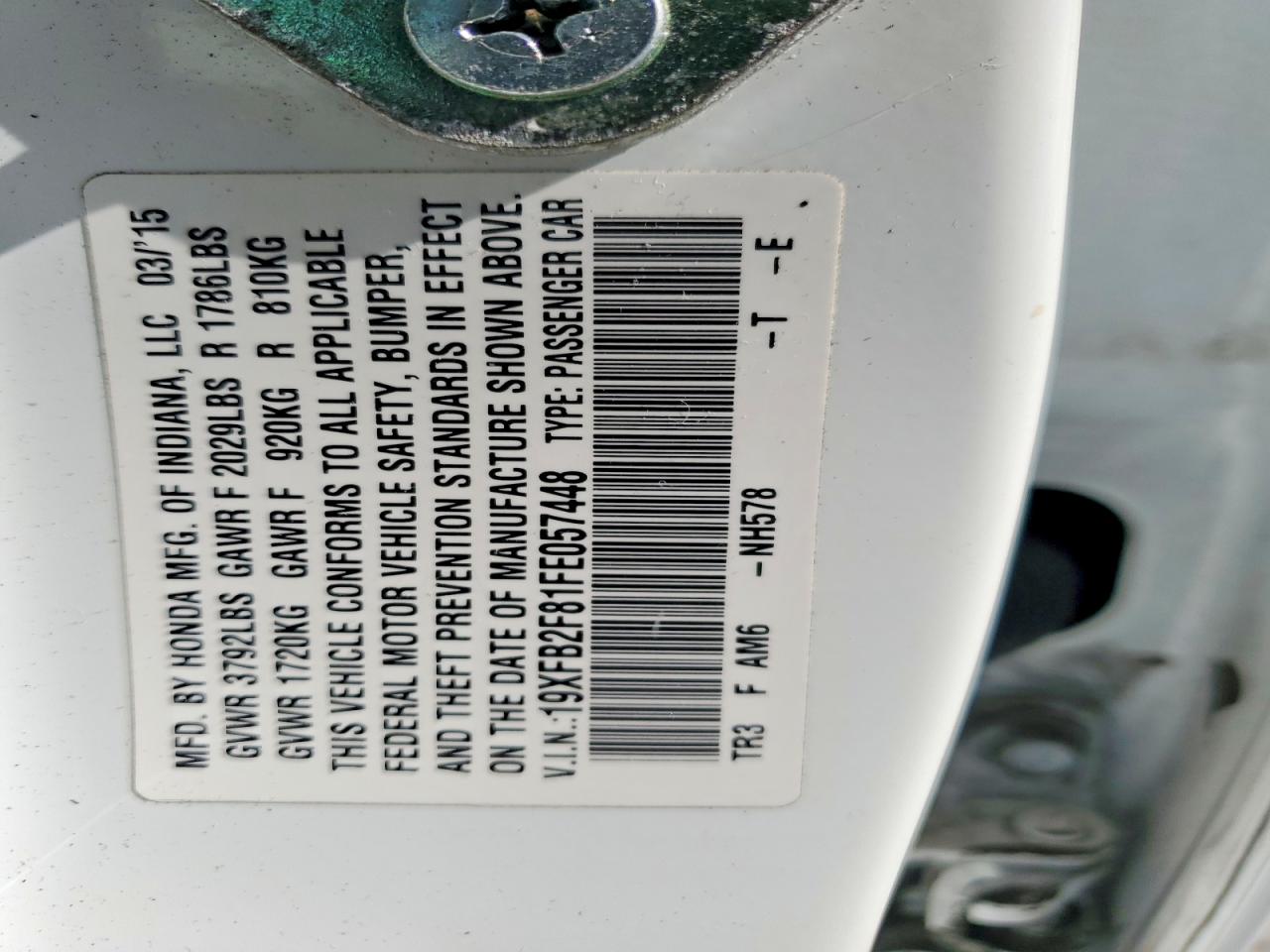 2015 Honda Civic Ex White vin: 19XFB2F81FE057448