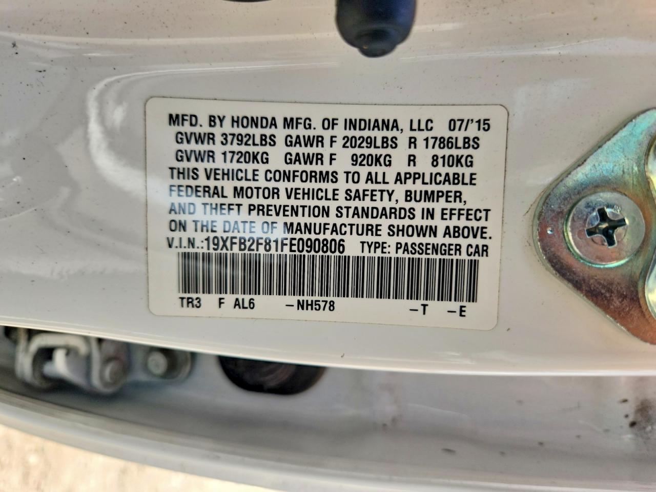 2015 Honda Civic Ex White vin: 19XFB2F81FE090806