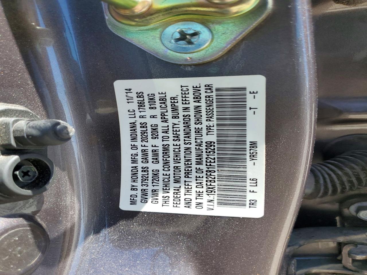 2015 Honda Civic Ex Gray vin: 19XFB2F81FE215299