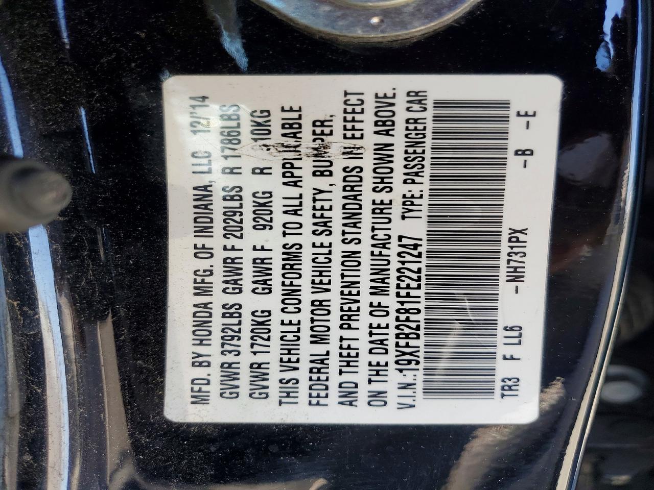 2015 Honda Civic Ex Черный vin: 19XFB2F81FE221247