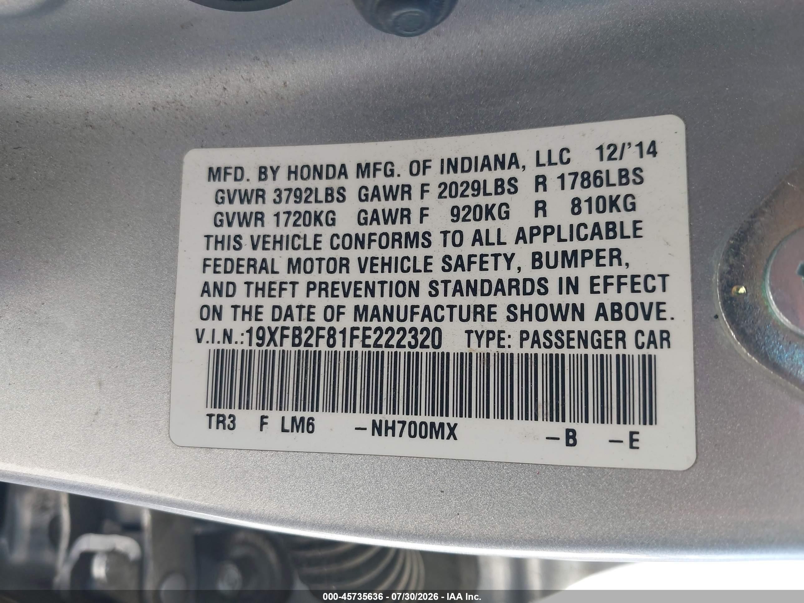 2015 Honda Civic Ex Silver vin: 19XFB2F81FE222320