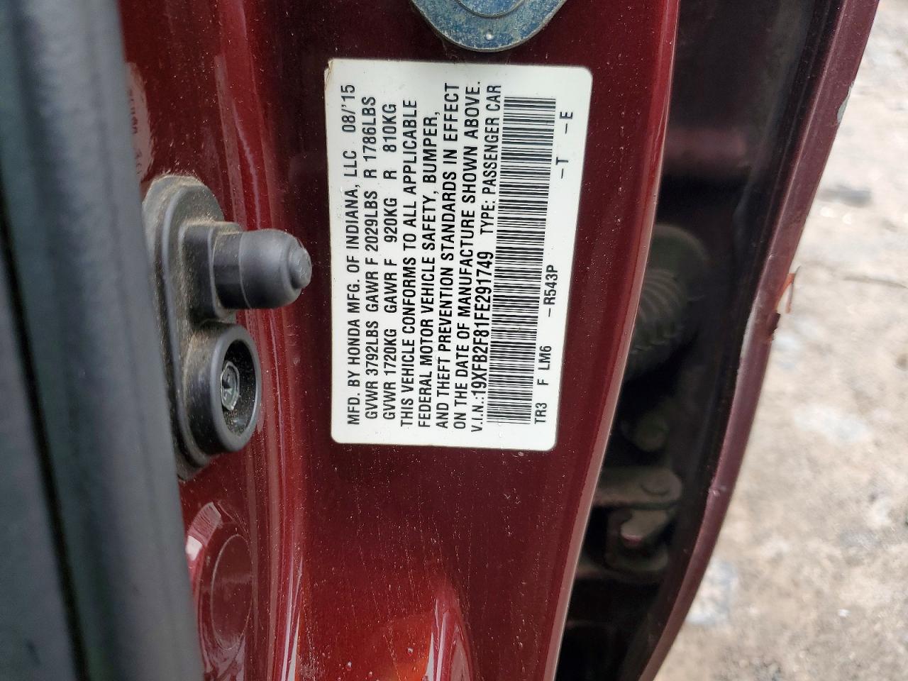 2015 Honda Civic Ex Maroon vin: 19XFB2F81FE291749