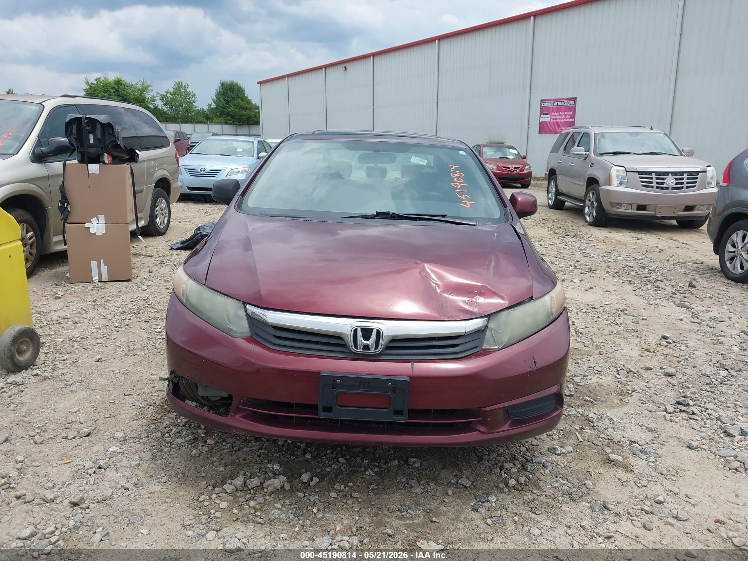 2012 Honda Civic Ex Burgundy vin: 19XFB2F82CE082533