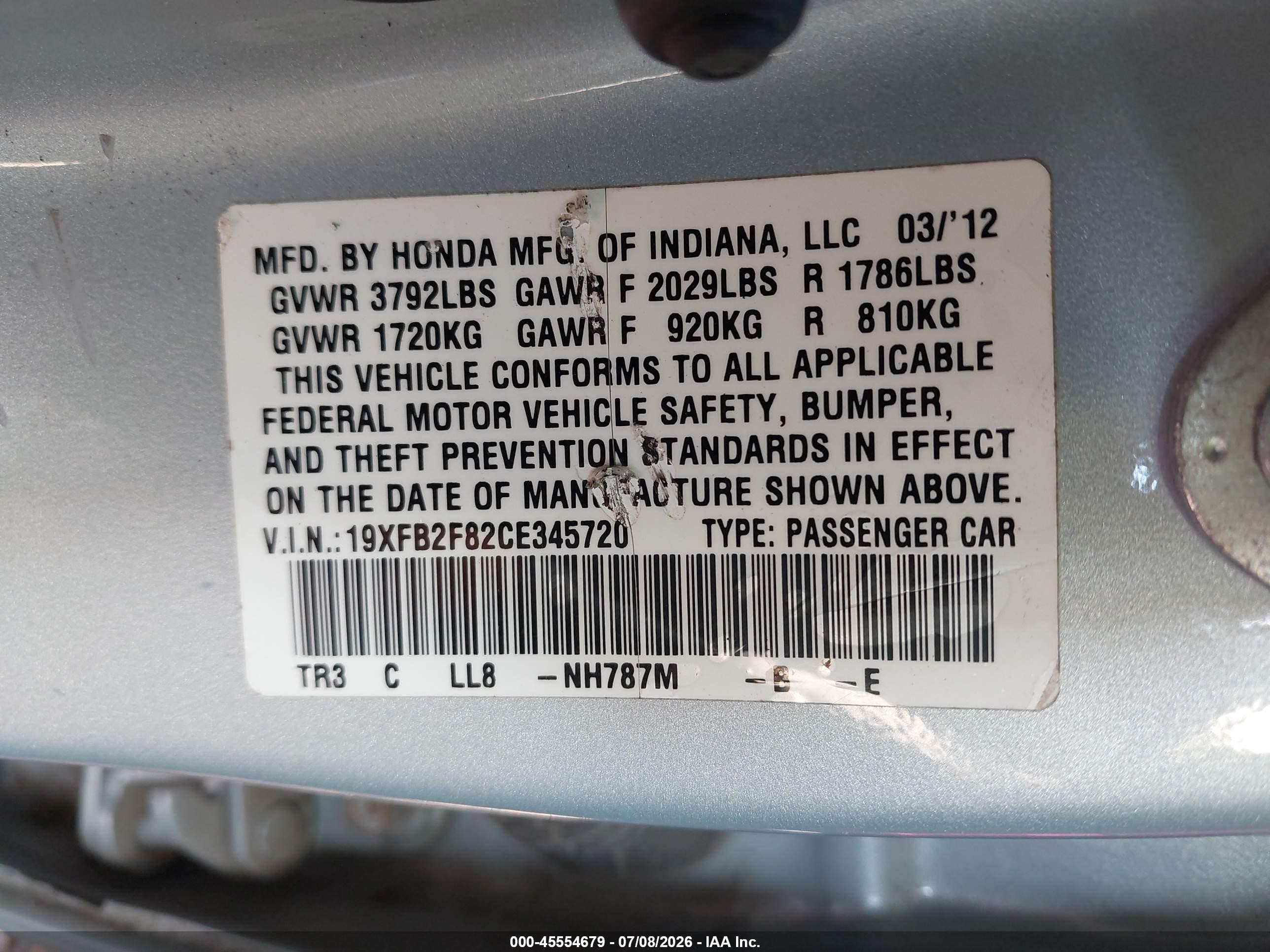 2012 Honda Civic Ex Silver vin: 19XFB2F82CE345720