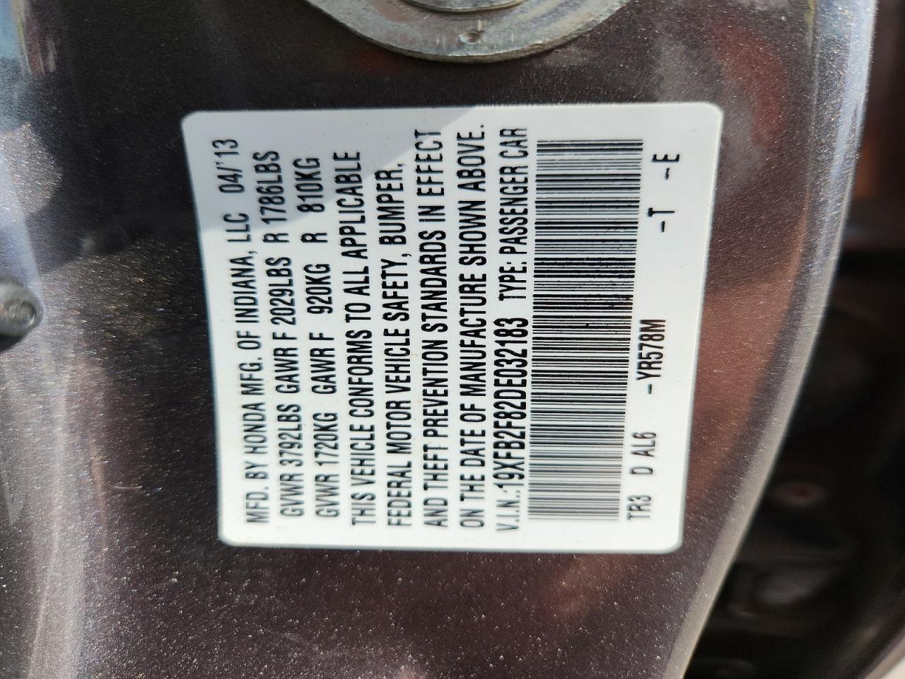 2013 Honda Civic Ex Gray vin: 19XFB2F82DE032183
