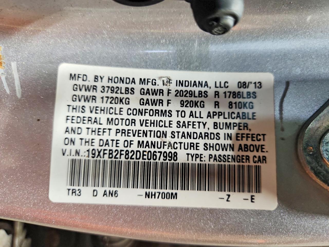 2013 Honda Civic Ex Silver vin: 19XFB2F82DE067998