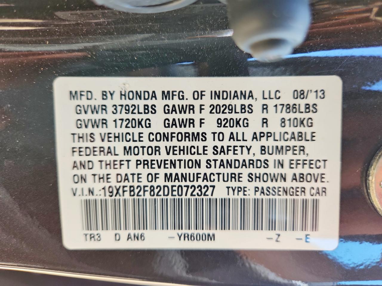 2013 Honda Civic Ex Black vin: 19XFB2F82DE072327