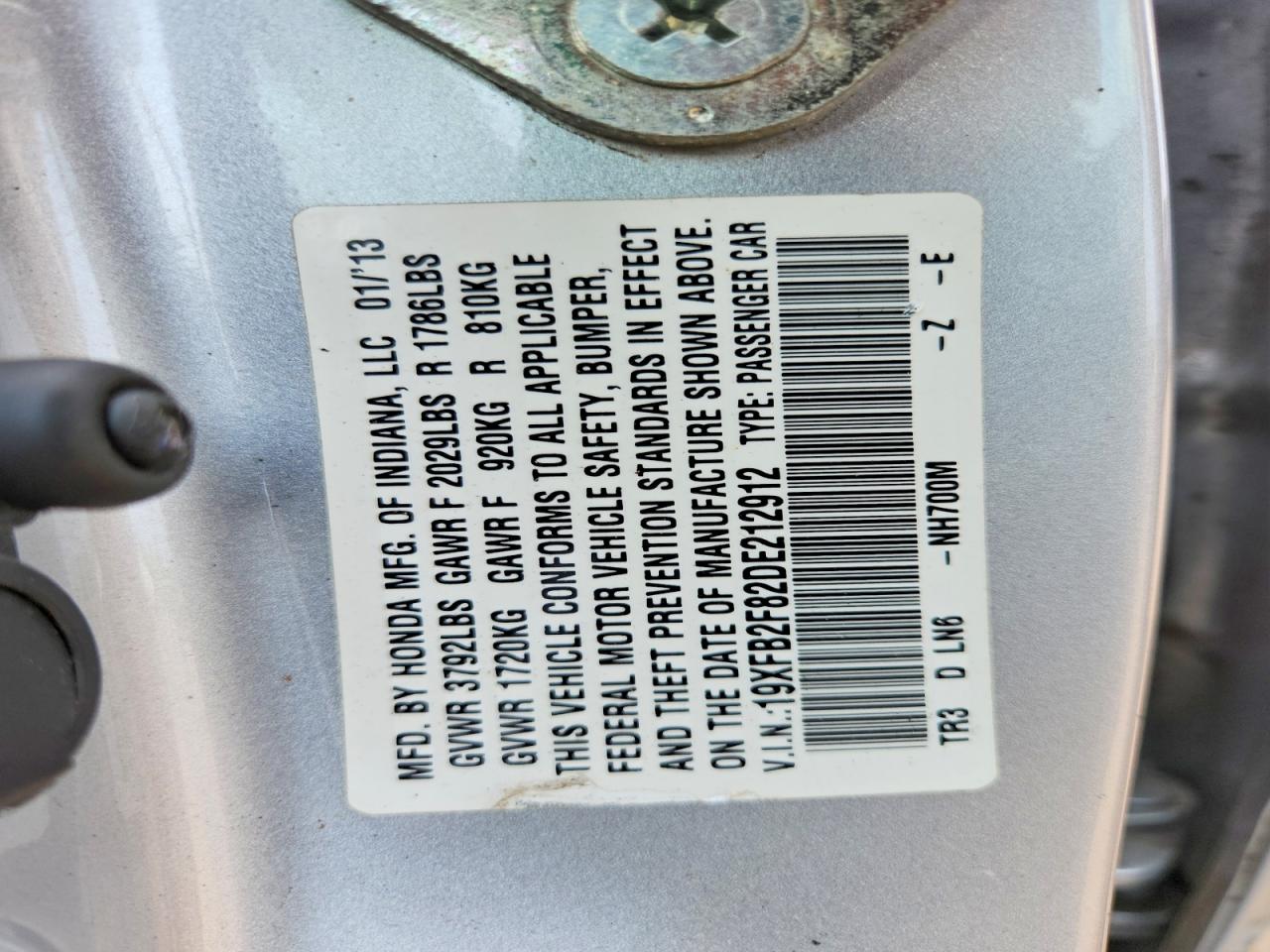 2013 Honda Civic Ex Silver vin: 19XFB2F82DE212912