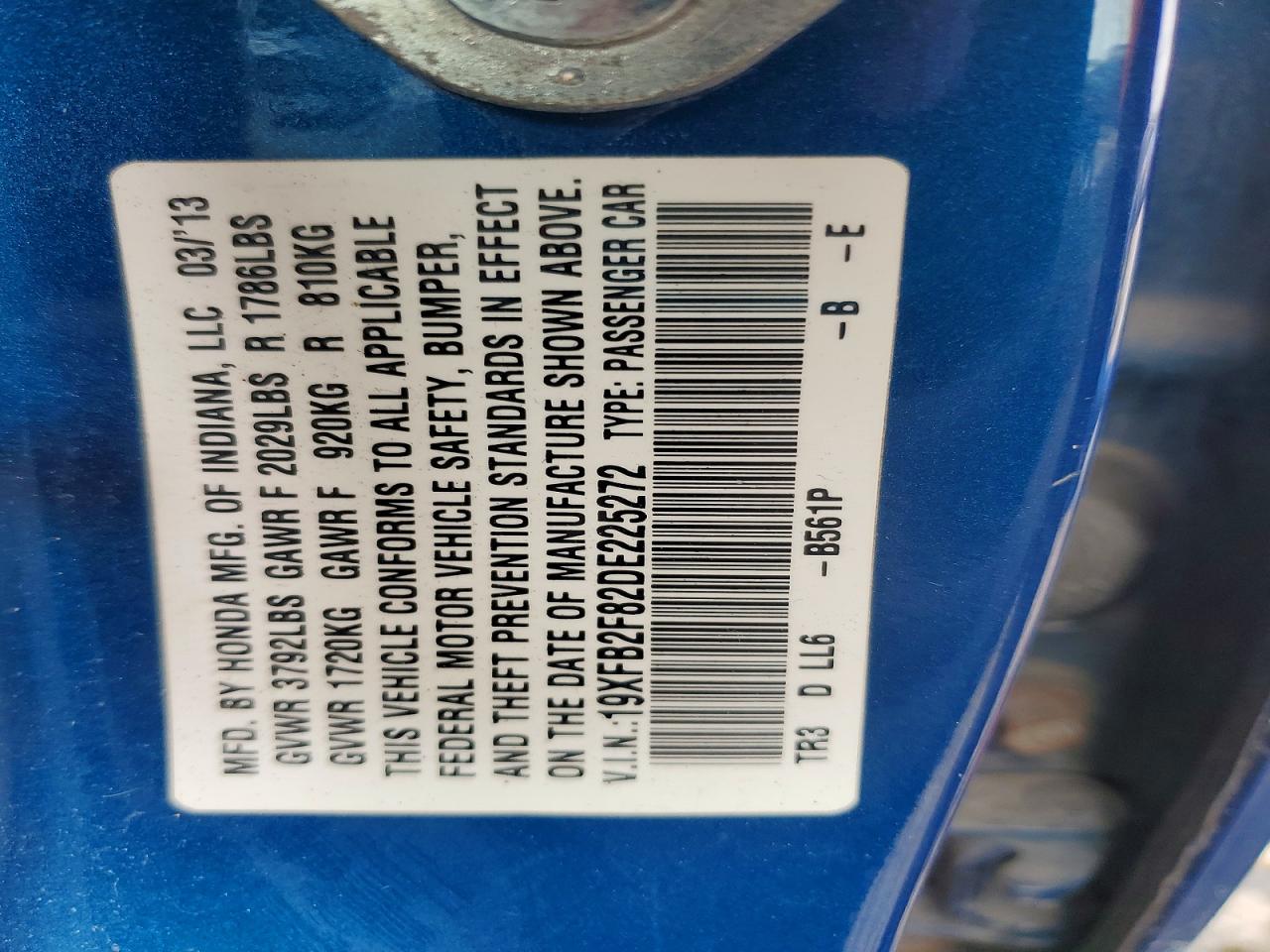 2013 Honda Civic Ex Blue vin: 19XFB2F82DE225272