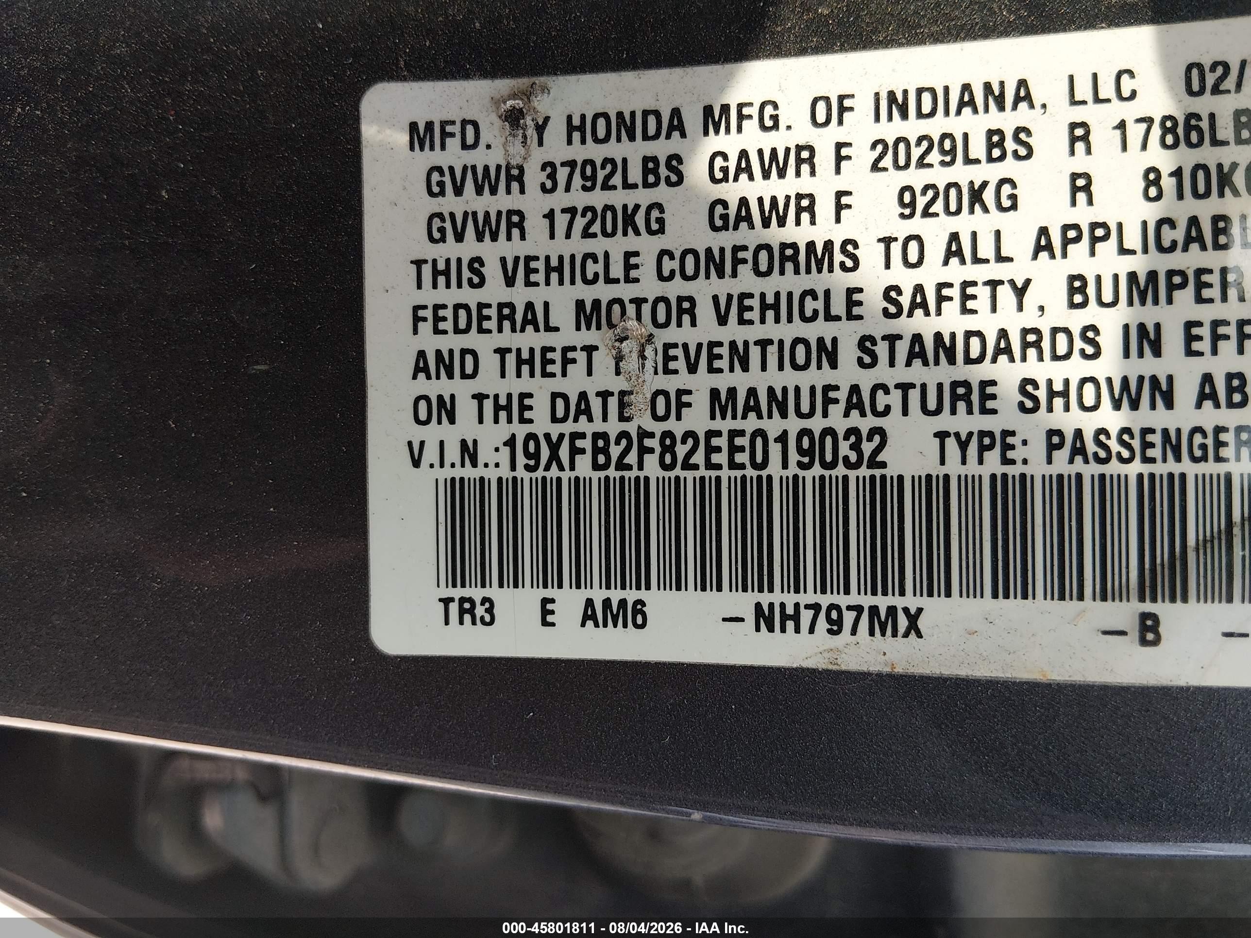 2014 Honda Civic Ex Gray vin: 19XFB2F82EE019032