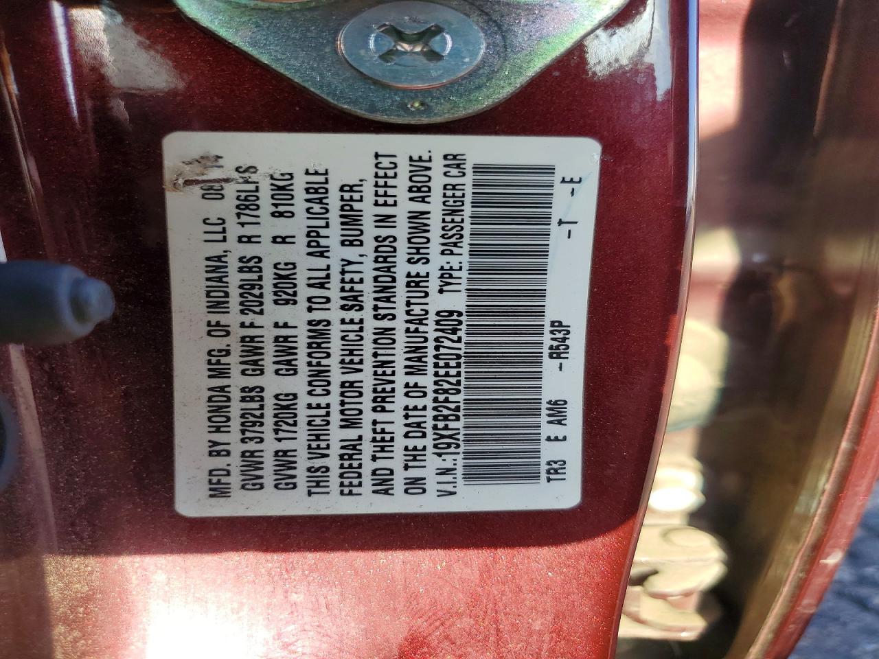 2014 Honda Civic Ex Burgundy vin: 19XFB2F82EE072409