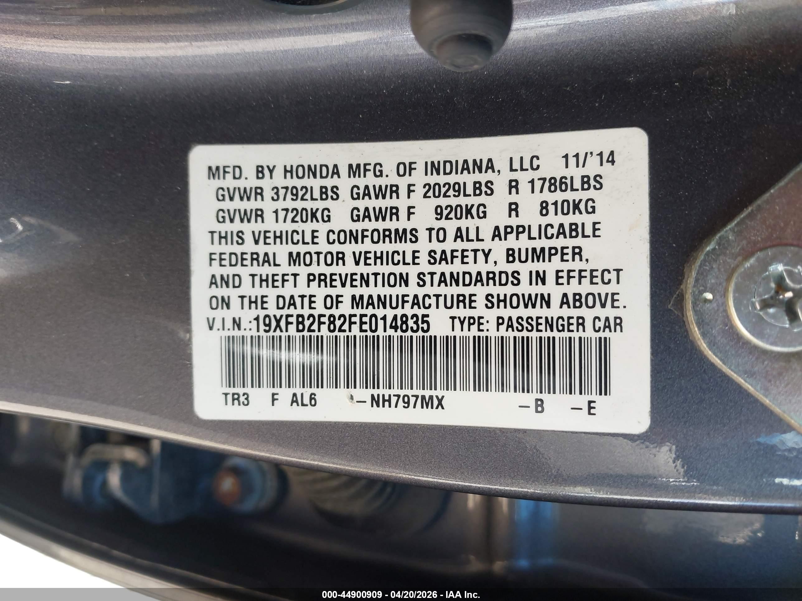 2015 Honda Civic Ex Gray vin: 19XFB2F82FE014835