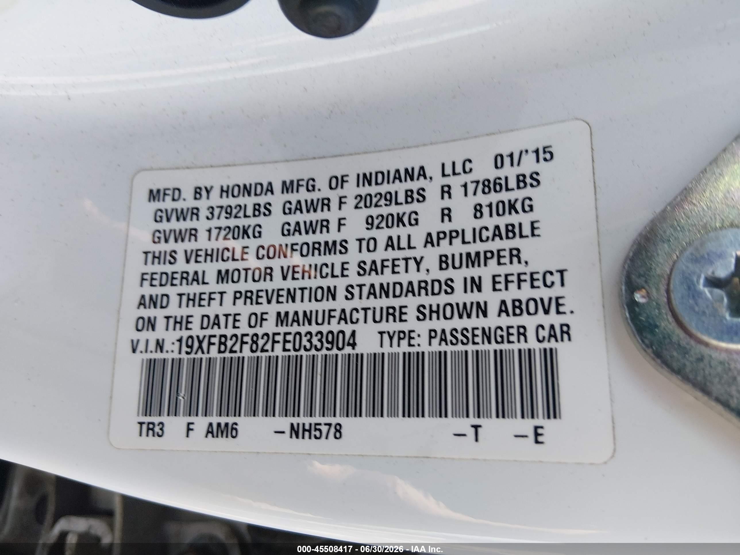 2015 Honda Civic Ex White vin: 19XFB2F82FE033904