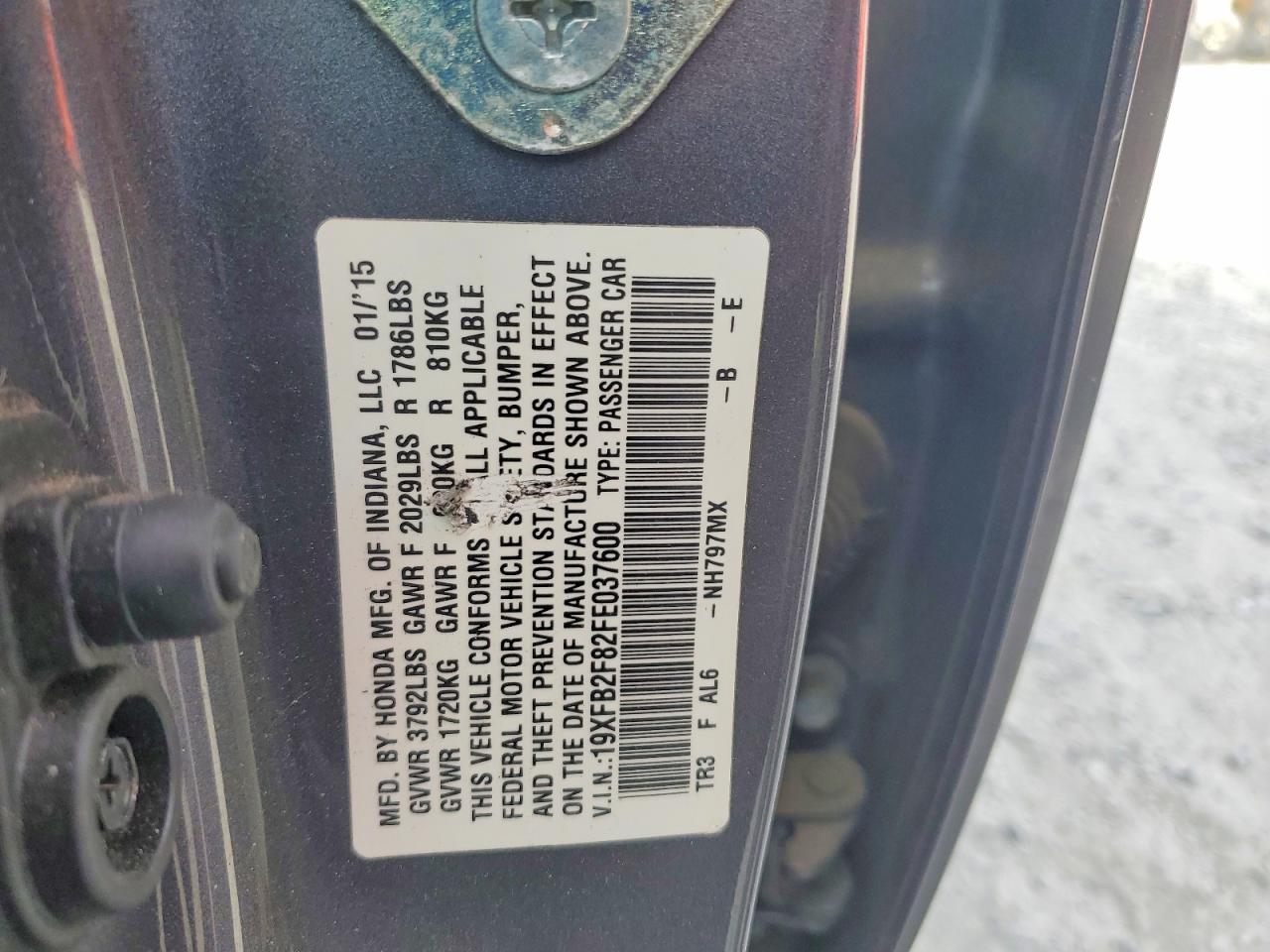 2015 Honda Civic Ex Gray vin: 19XFB2F82FE037600