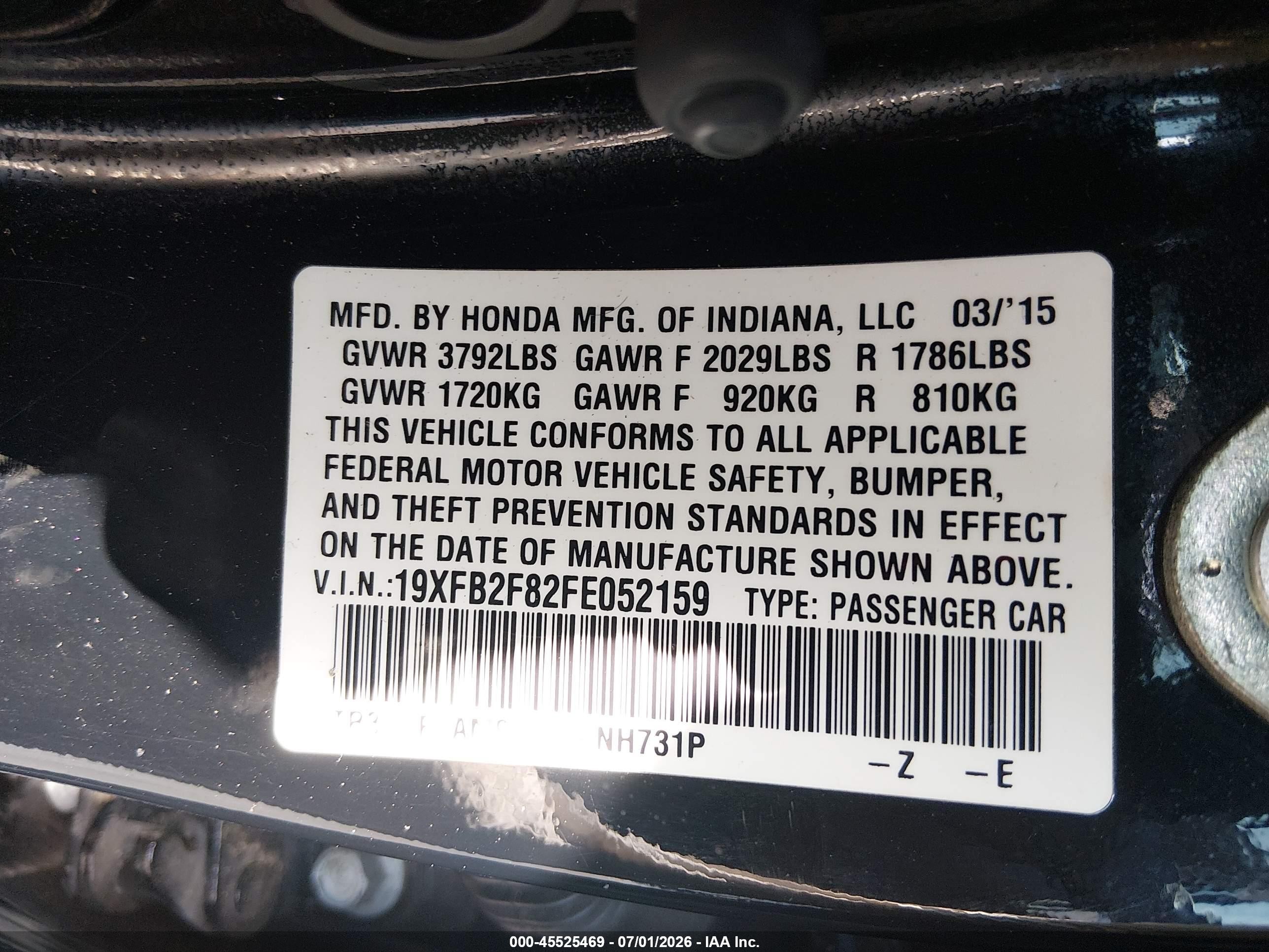 2015 Honda Civic Ex Black vin: 19XFB2F82FE052159