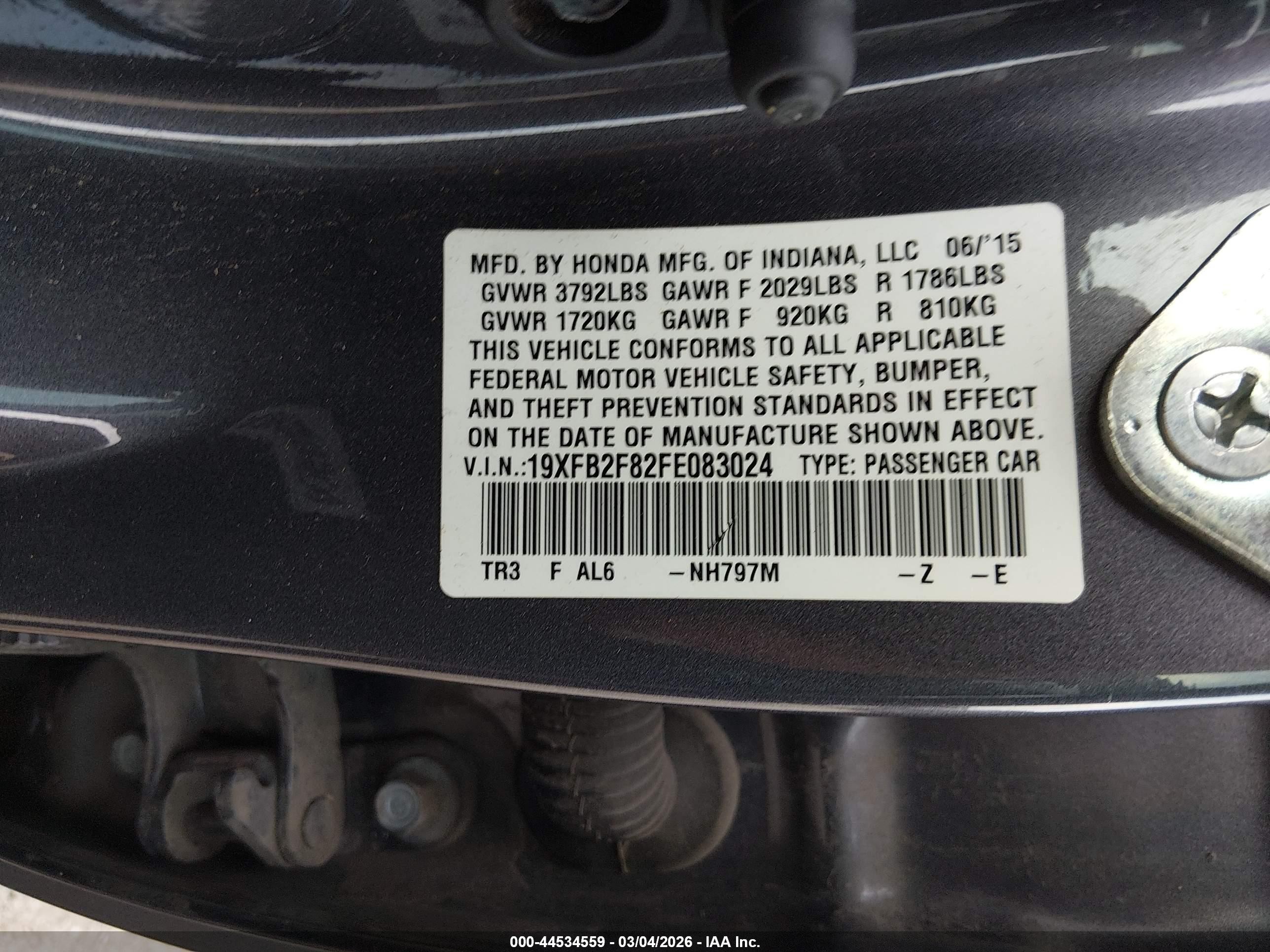 2015 Honda Civic Ex Серебряный vin: 19XFB2F82FE083024