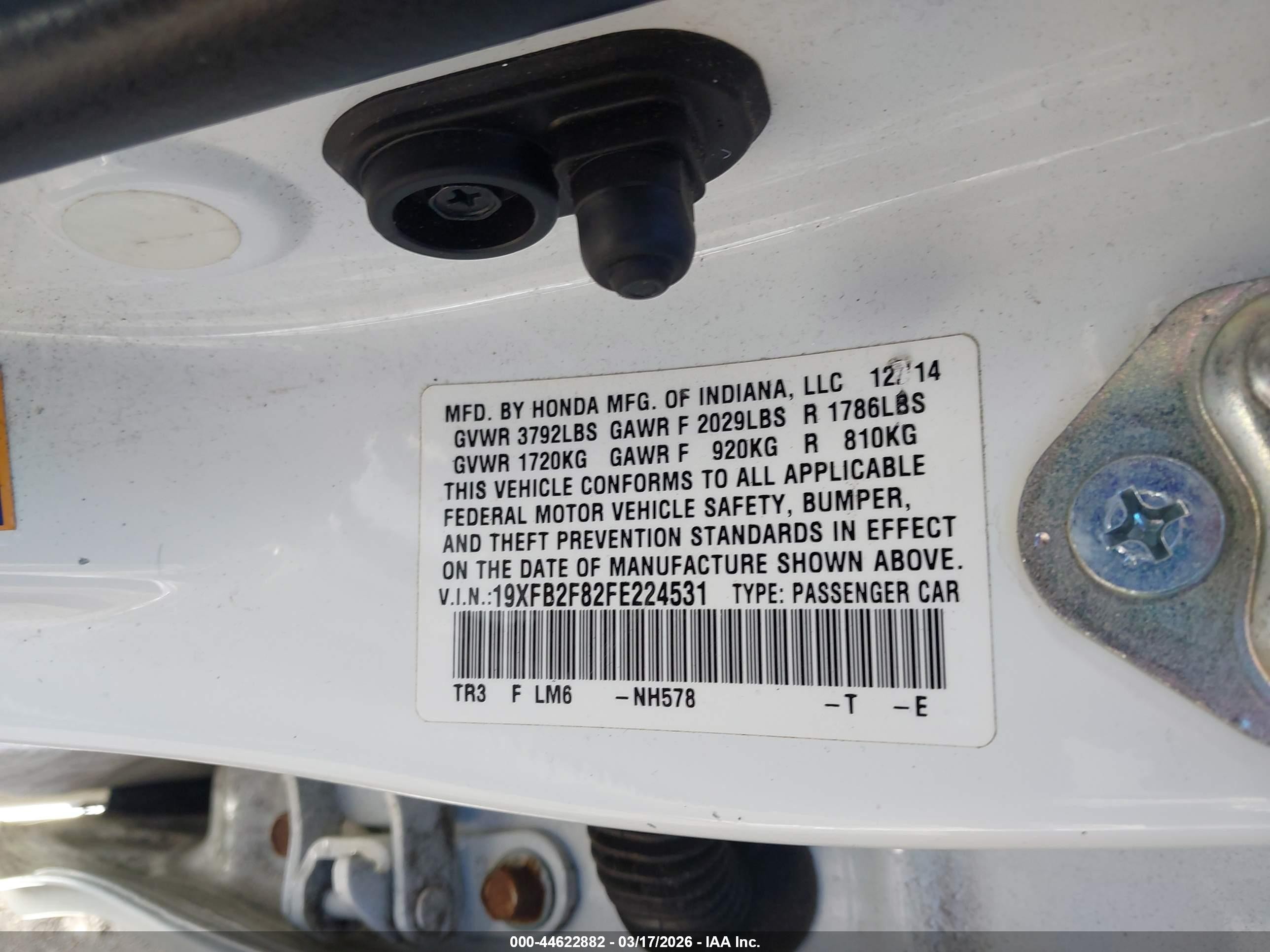 2015 Honda Civic Ex White vin: 19XFB2F82FE224531