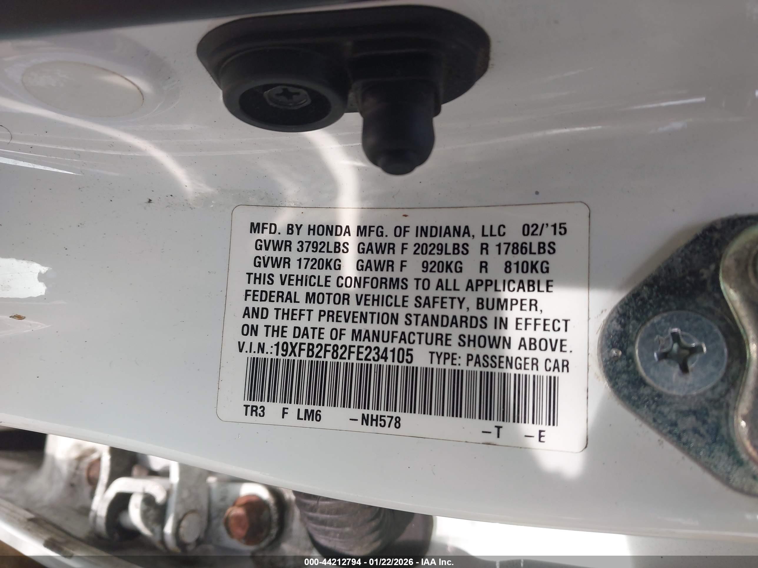 2015 Honda Civic Ex White vin: 19XFB2F82FE234105