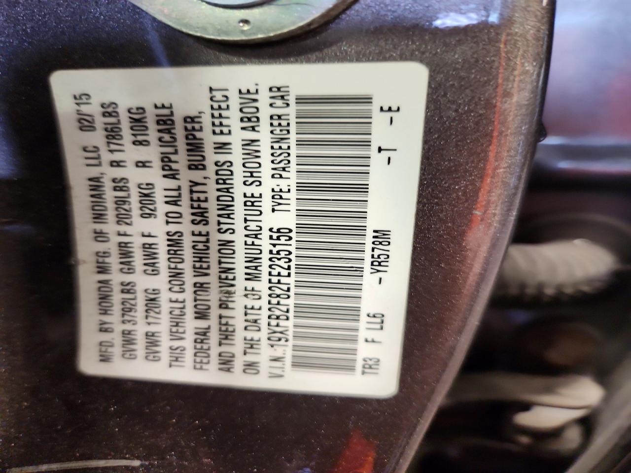 2015 Honda Civic Ex Gray vin: 19XFB2F82FE235156