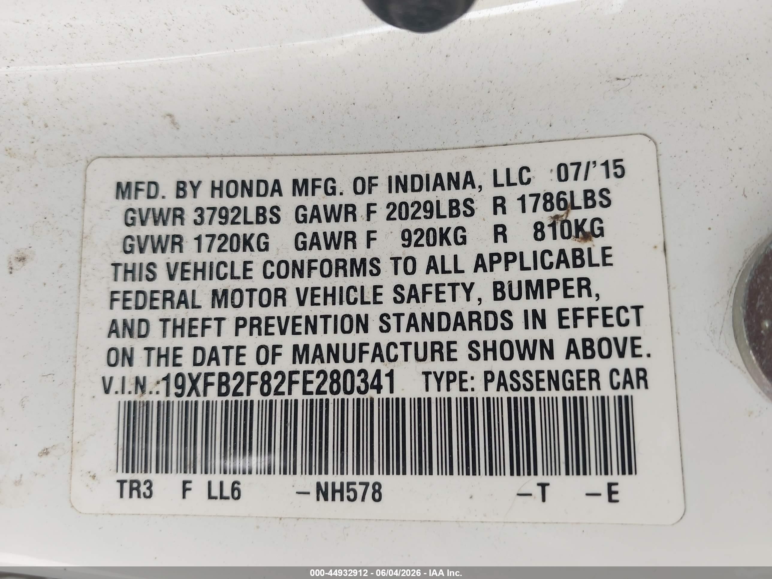 2015 Honda Civic Ex White vin: 19XFB2F82FE280341