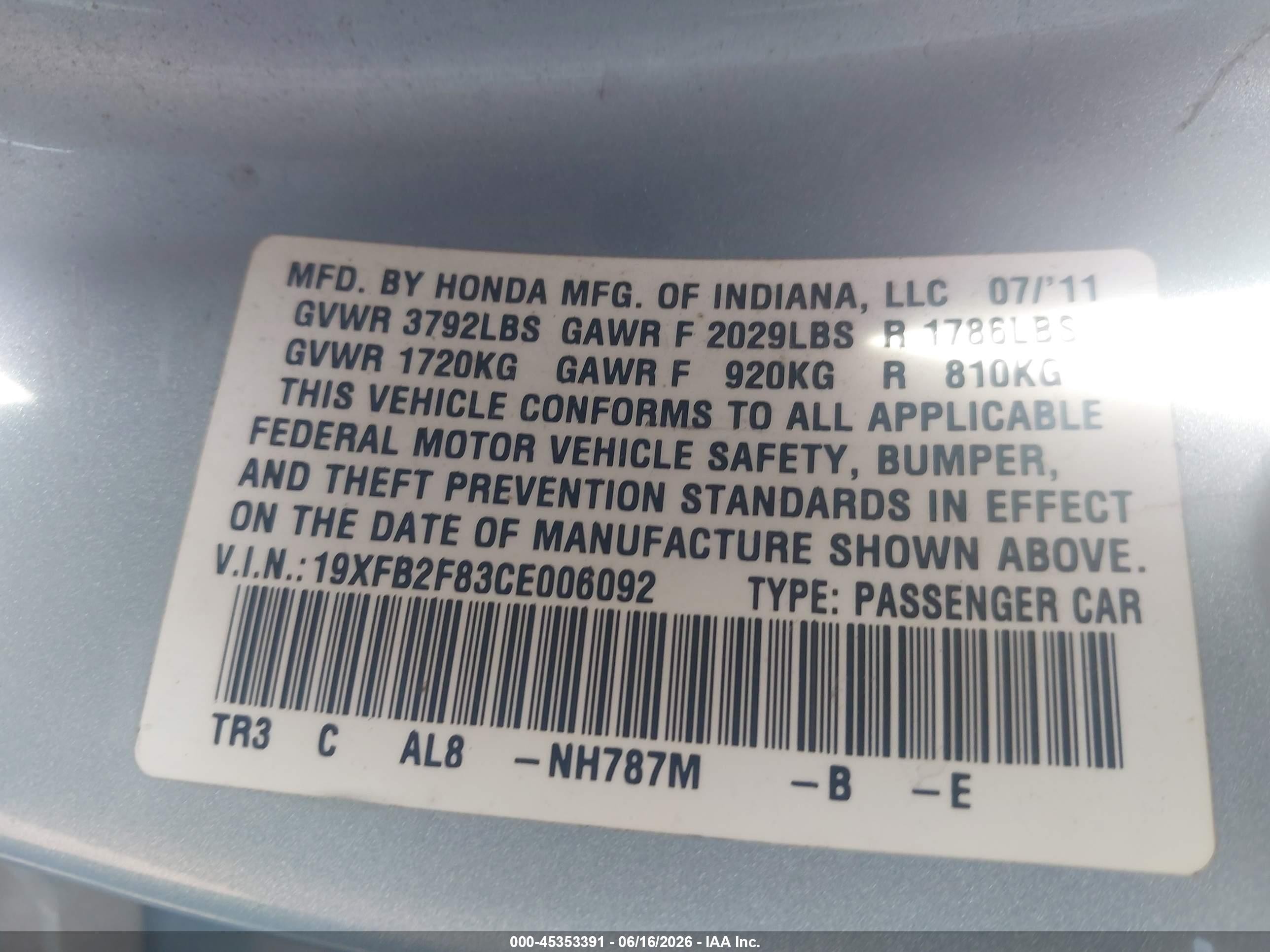 2012 Honda Civic Ex Silver vin: 19XFB2F83CE006092