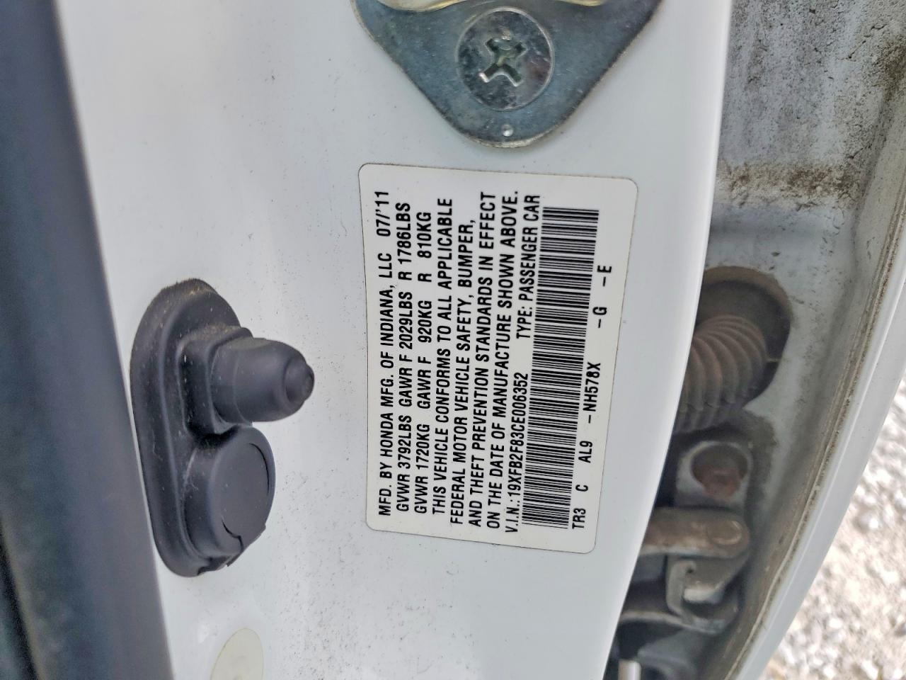 2012 Honda Civic Ex White vin: 19XFB2F83CE006352