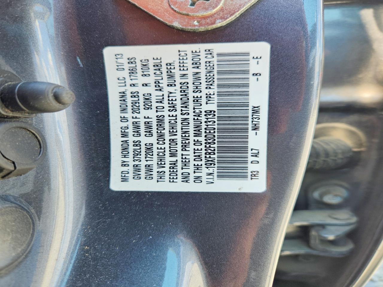 2013 Honda Civic Ex Silver vin: 19XFB2F83DE013139