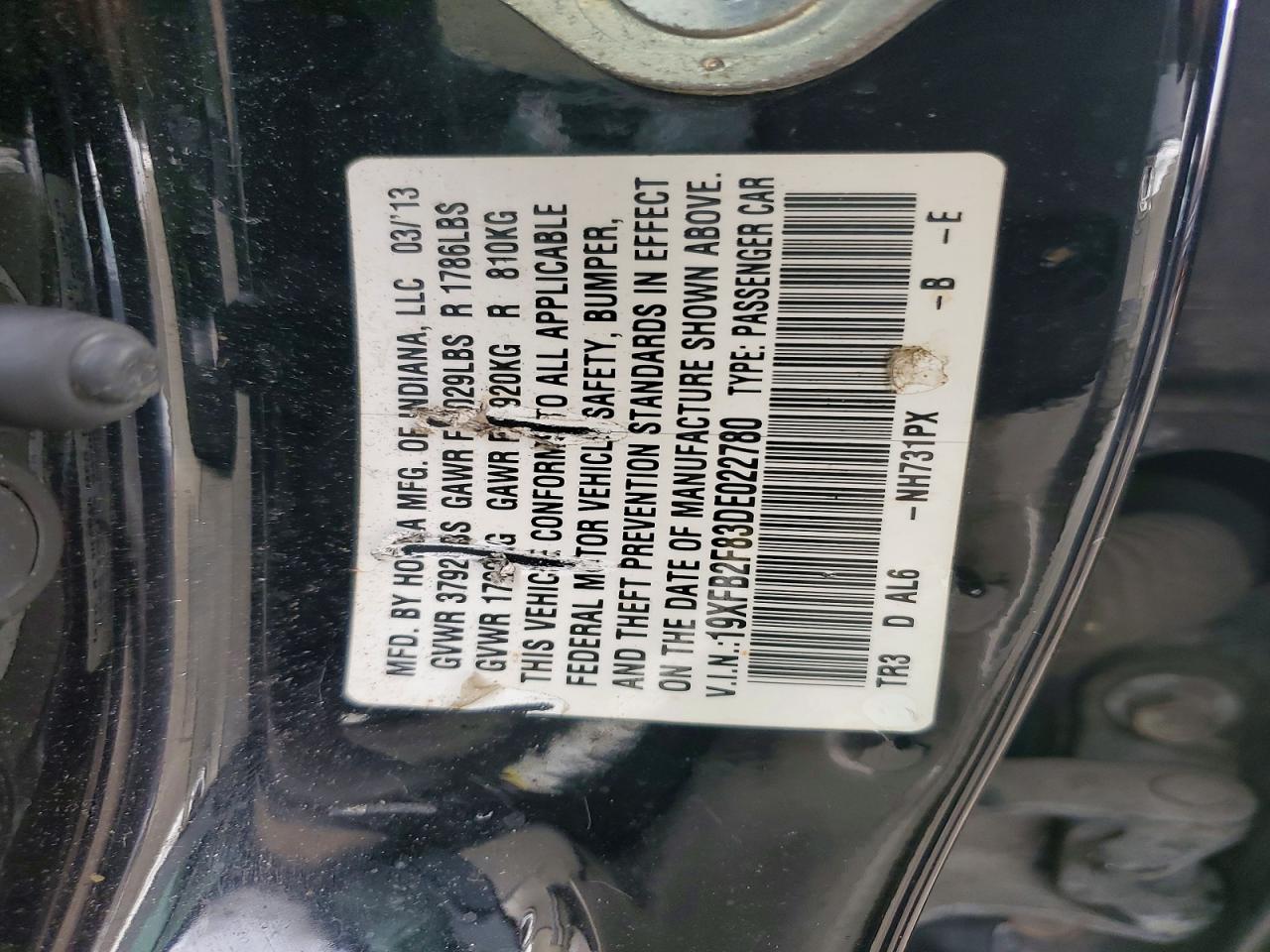 2013 Honda Civic Ex Black vin: 19XFB2F83DE022780