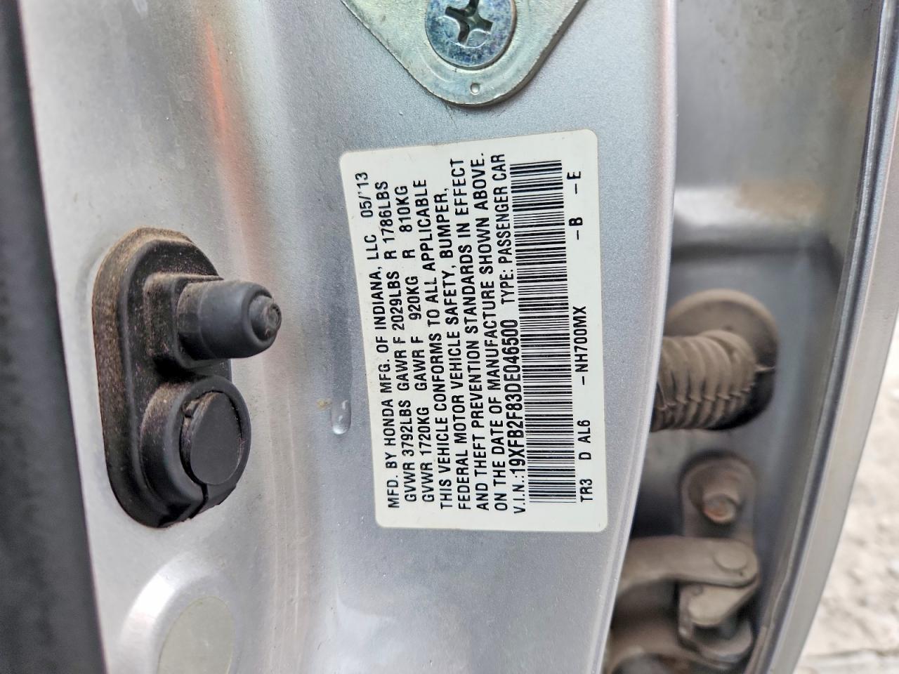 2013 Honda Civic Ex Silver vin: 19XFB2F83DE046500