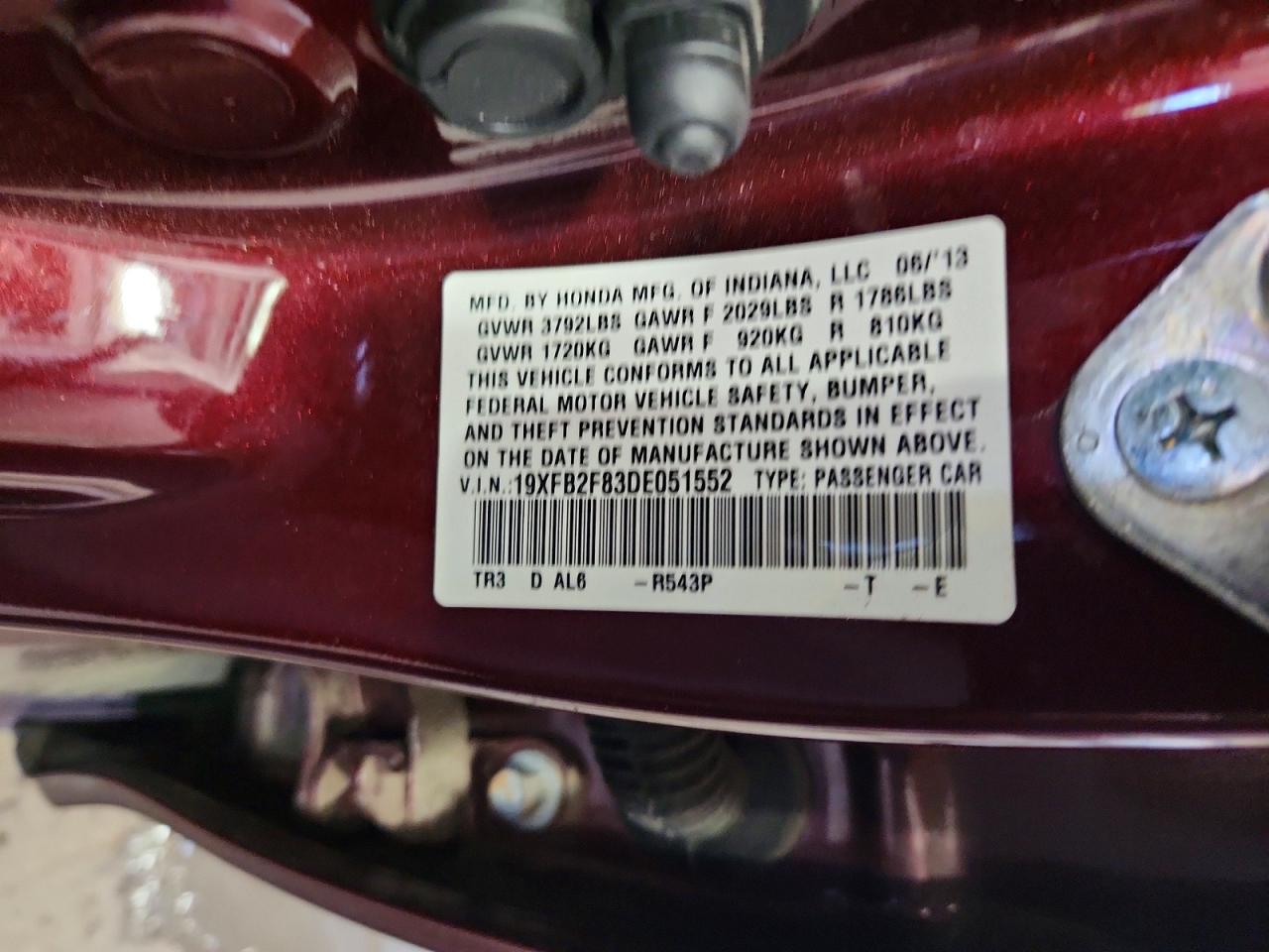 2013 Honda Civic Ex Maroon vin: 19XFB2F83DE051552