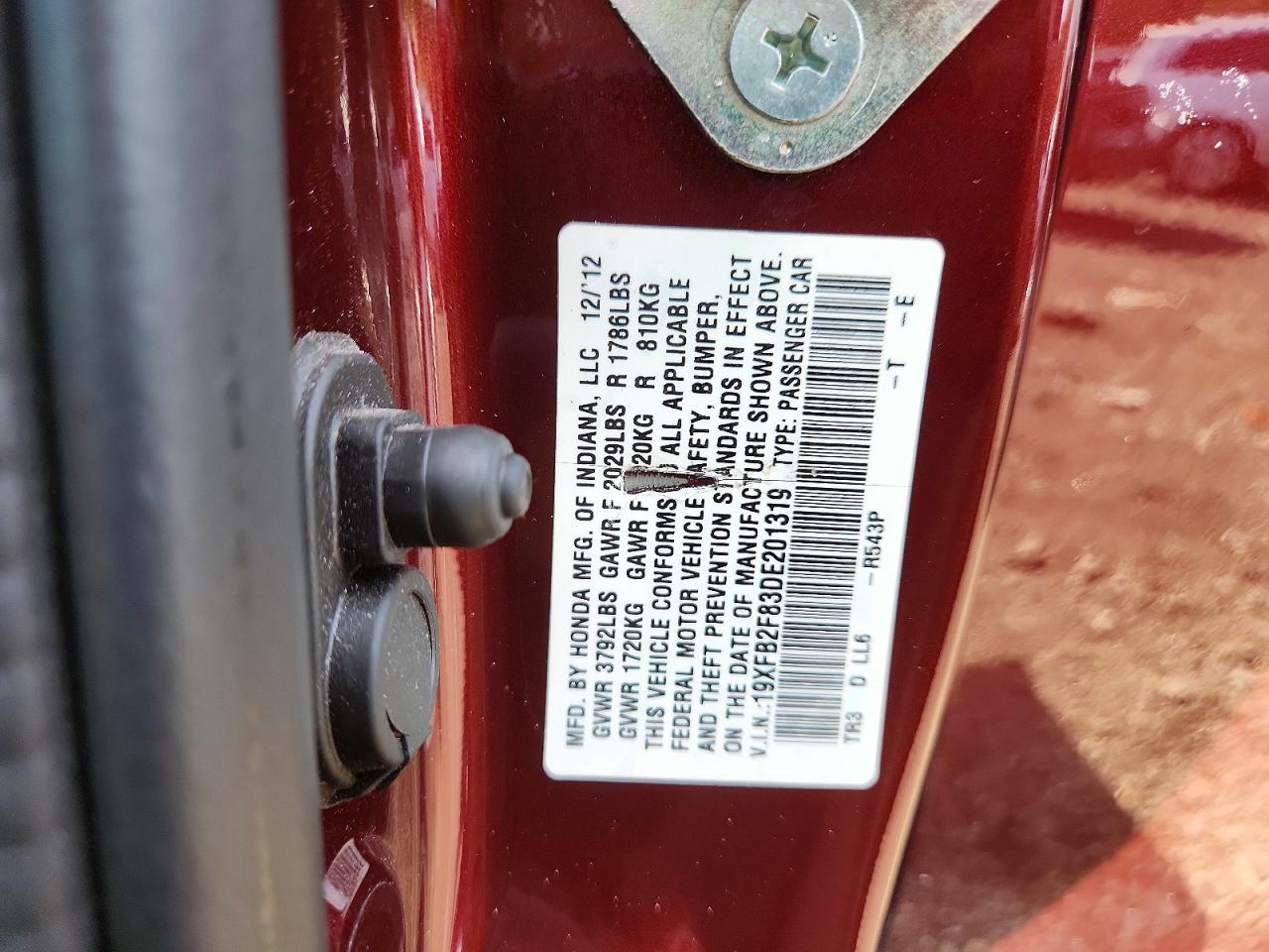 2013 Honda Civic Ex Burgundy vin: 19XFB2F83DE201319