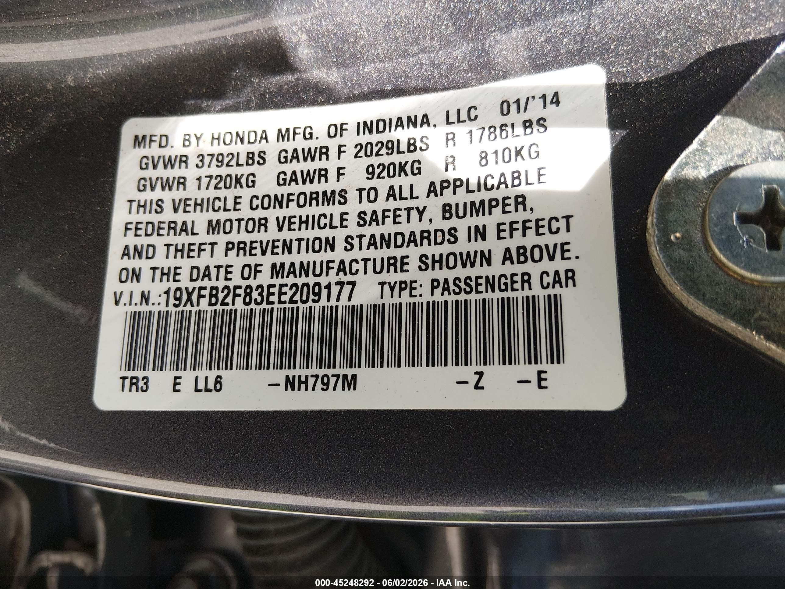 2014 Honda Civic Ex Gray vin: 19XFB2F83EE209177