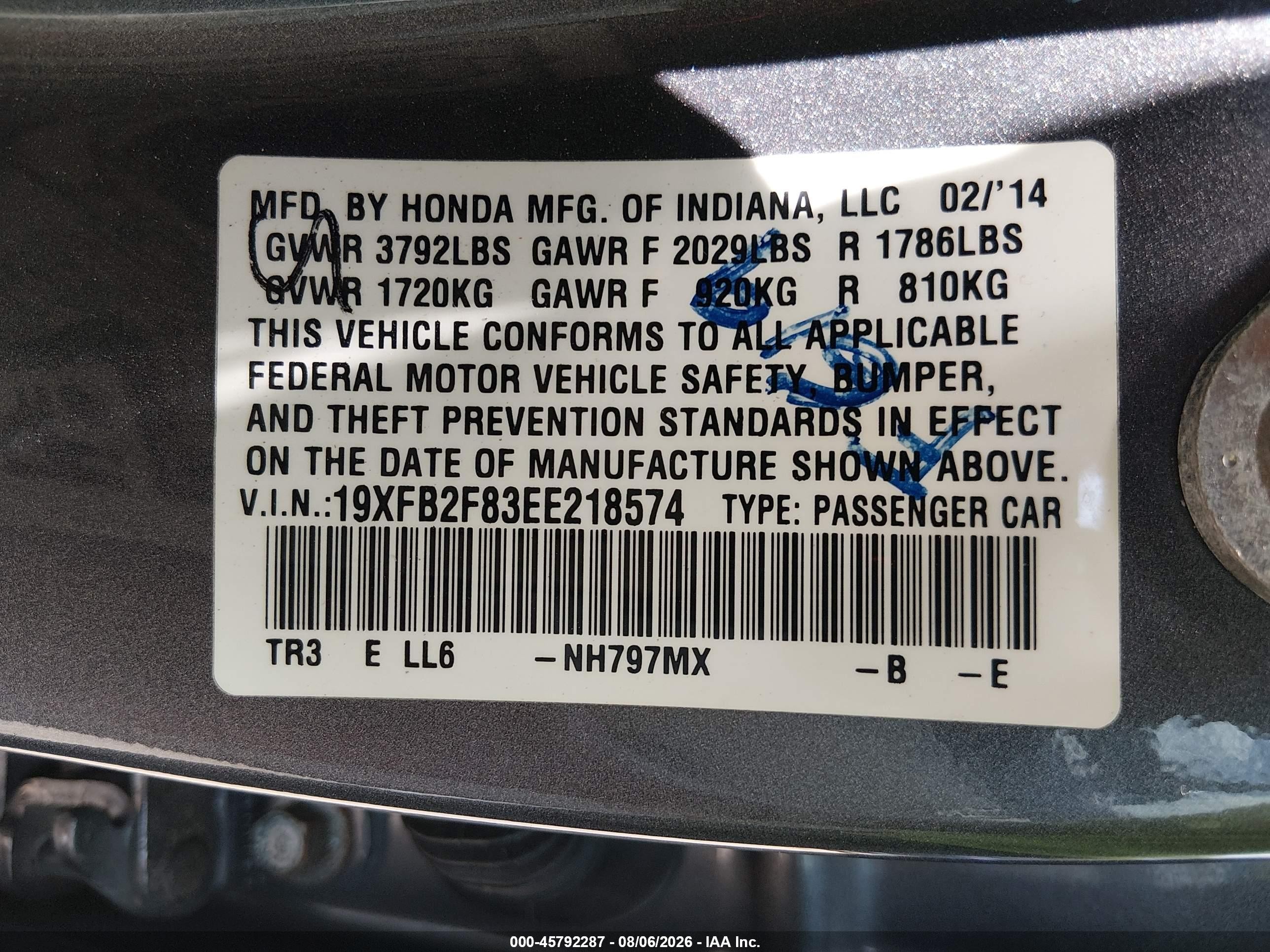 2014 Honda Civic Ex Gray vin: 19XFB2F83EE218574