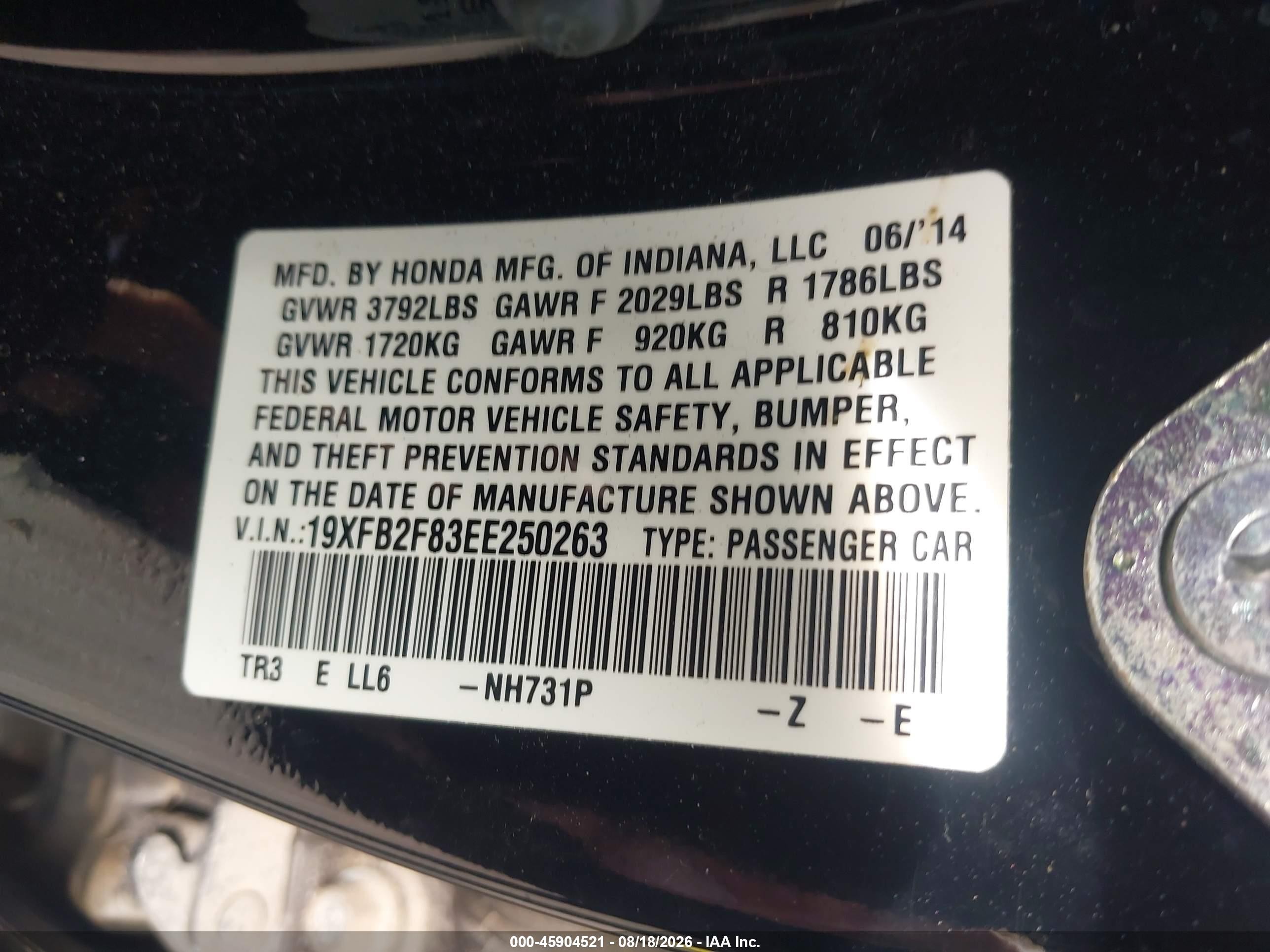 2014 Honda Civic Ex Black vin: 19XFB2F83EE250263