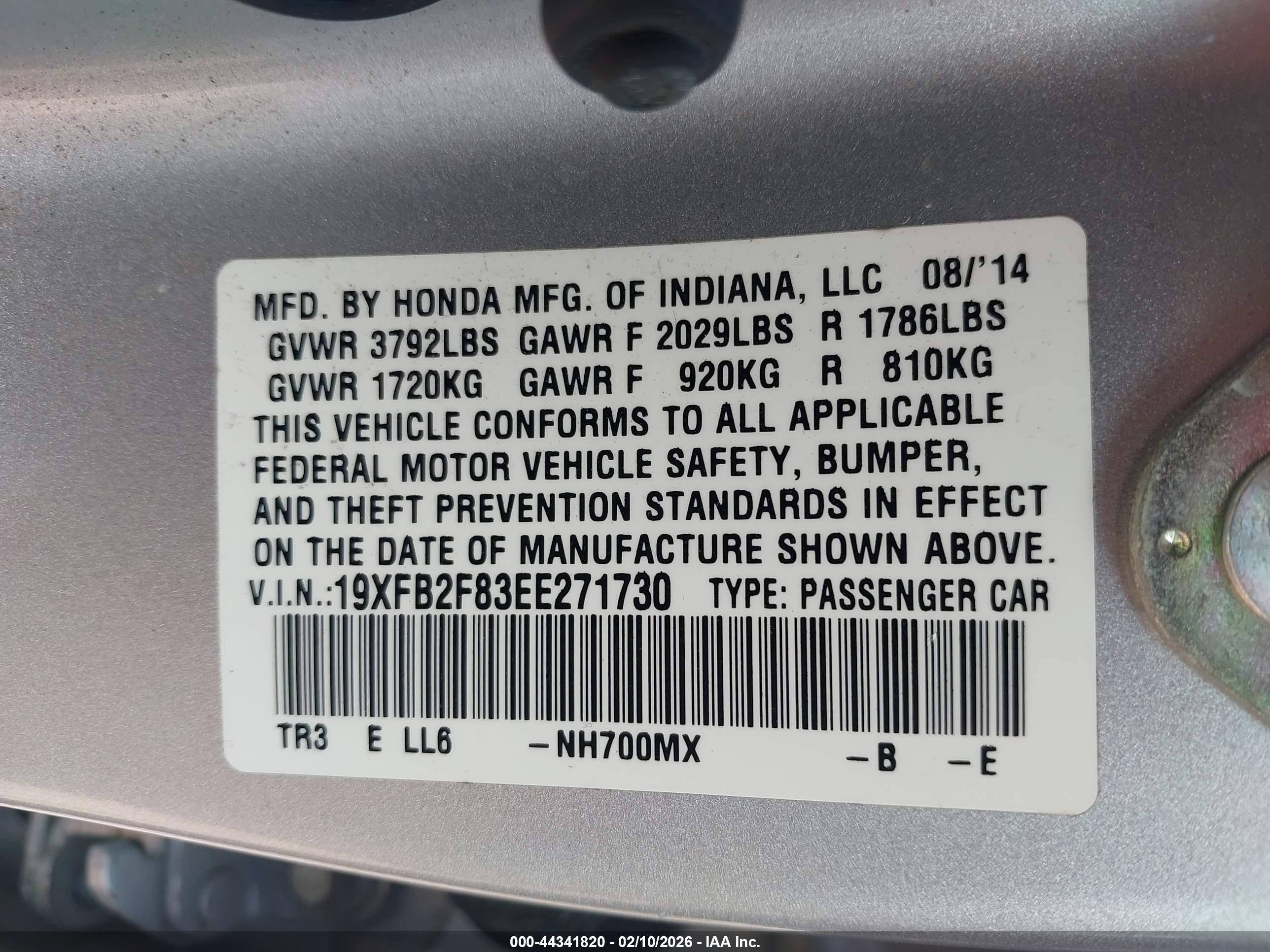 2014 Honda Civic Ex Silver vin: 19XFB2F83EE271730