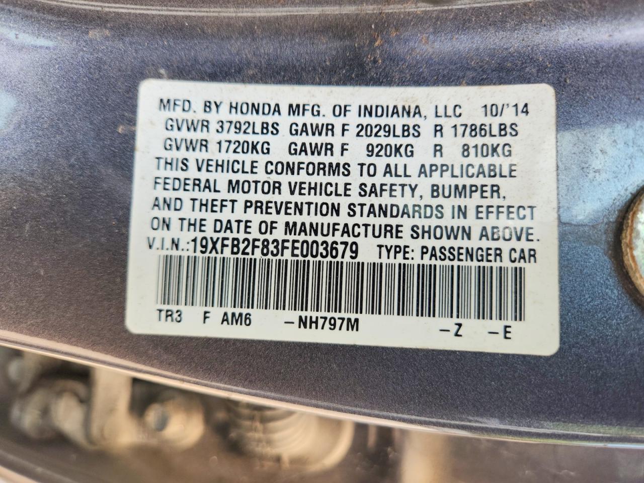 2015 Honda Civic Ex Gray vin: 19XFB2F83FE003679
