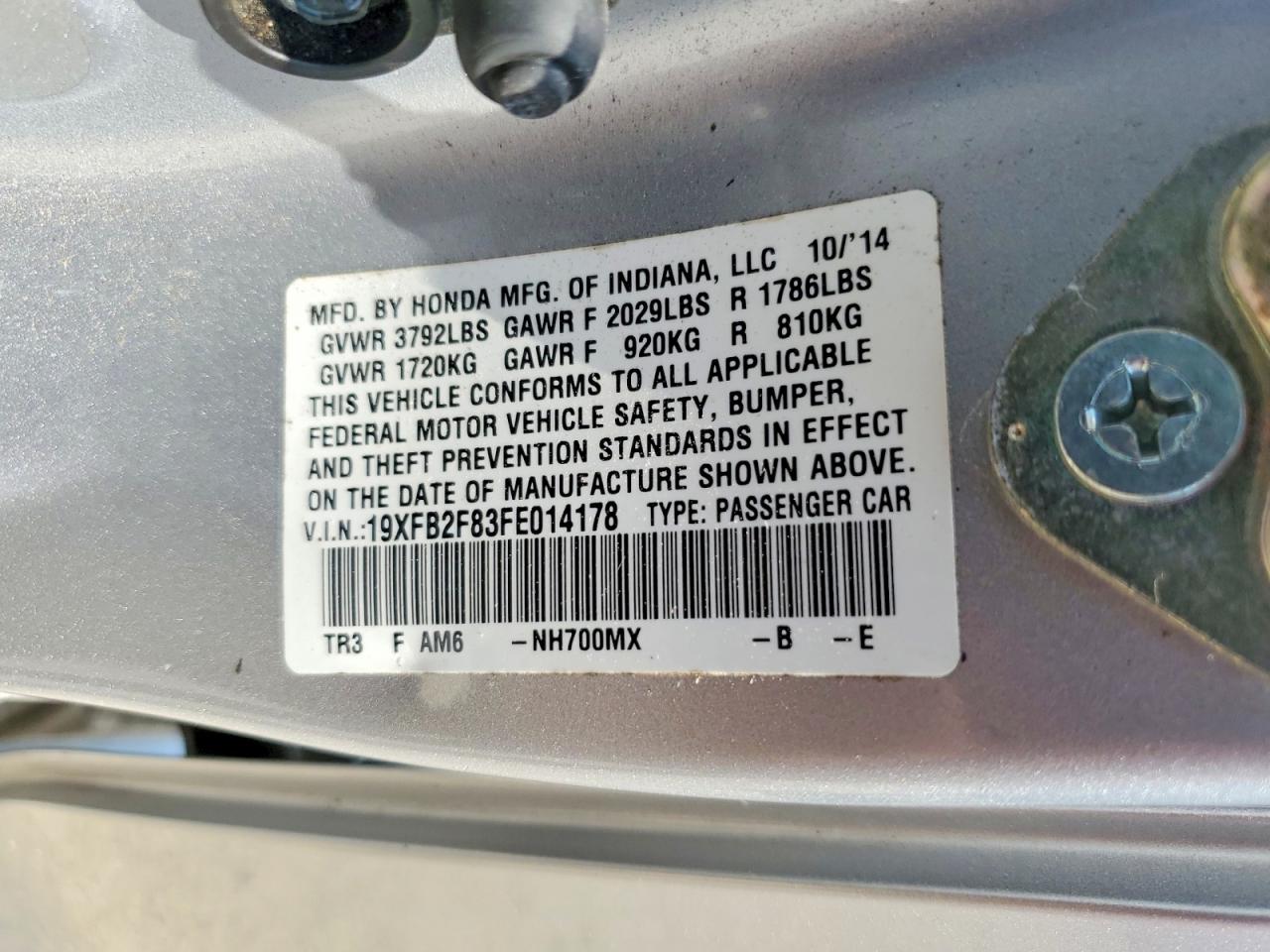 2015 Honda Civic Ex Silver vin: 19XFB2F83FE014178