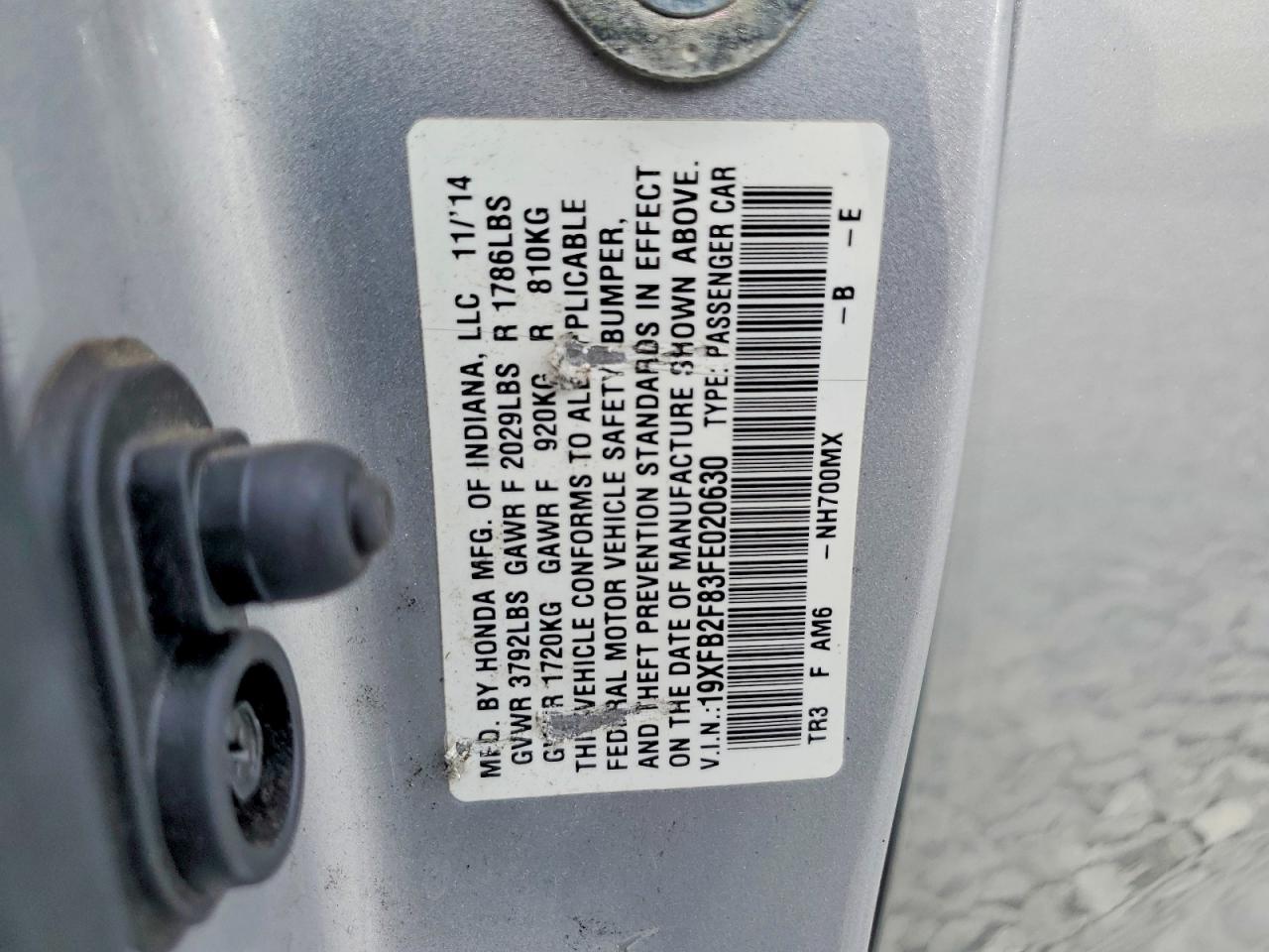 2015 Honda Civic Ex Серебряный vin: 19XFB2F83FE020630