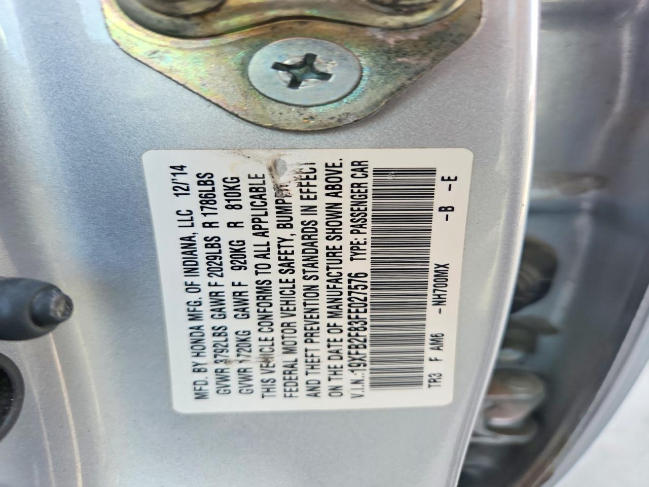 2015 Honda Civic Ex Silver vin: 19XFB2F83FE027576