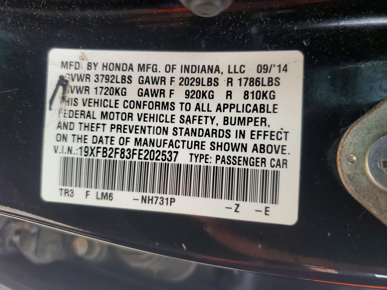 2015 Honda Civic Ex Black vin: 19XFB2F83FE202537