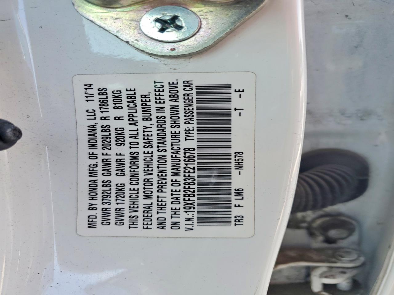 2015 Honda Civic Ex White vin: 19XFB2F83FE216678