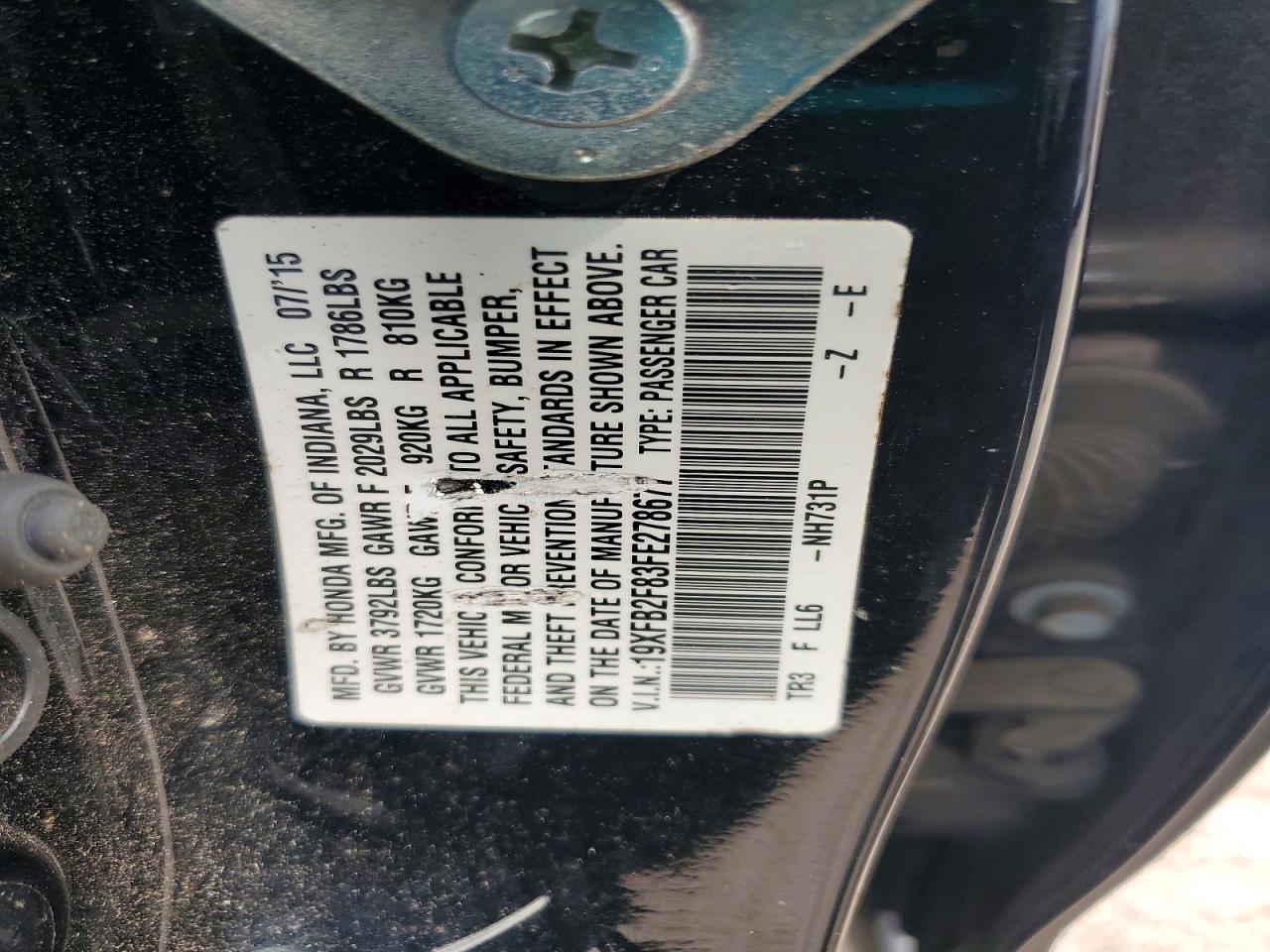 2015 Honda Civic Ex Черный vin: 19XFB2F83FE278677