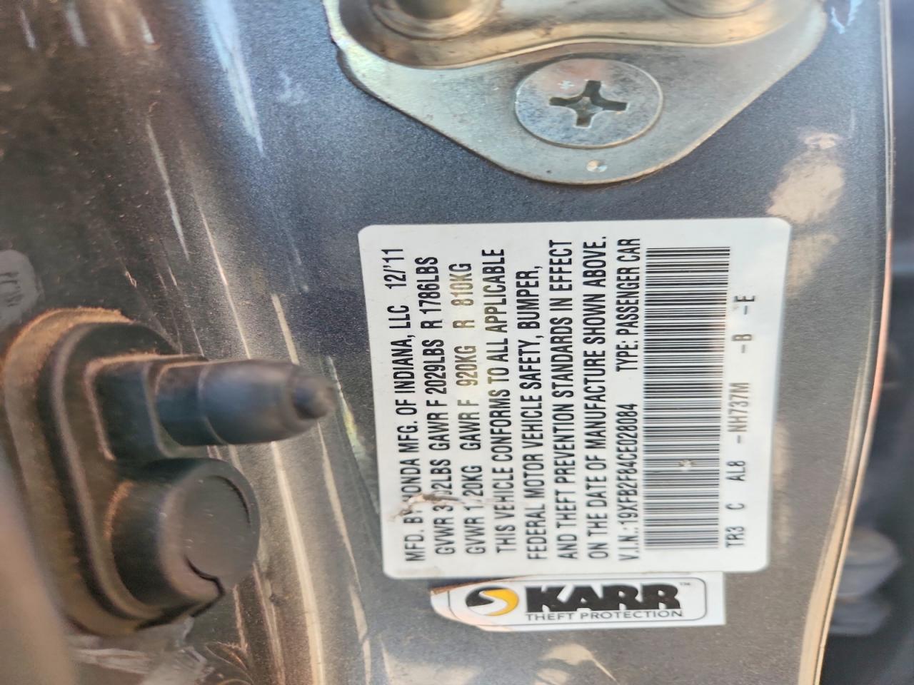 2012 Honda Civic Ex Gray vin: 19XFB2F84CE028084