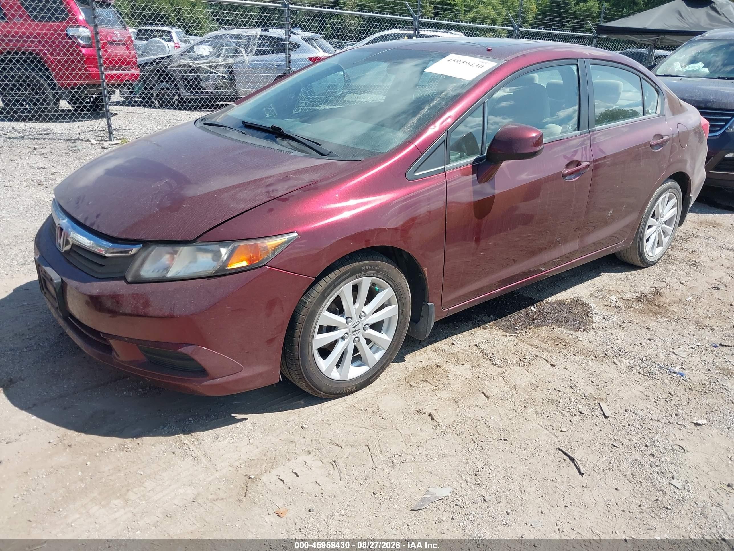 2012 Honda Civic Ex Burgundy vin: 19XFB2F84CE031079