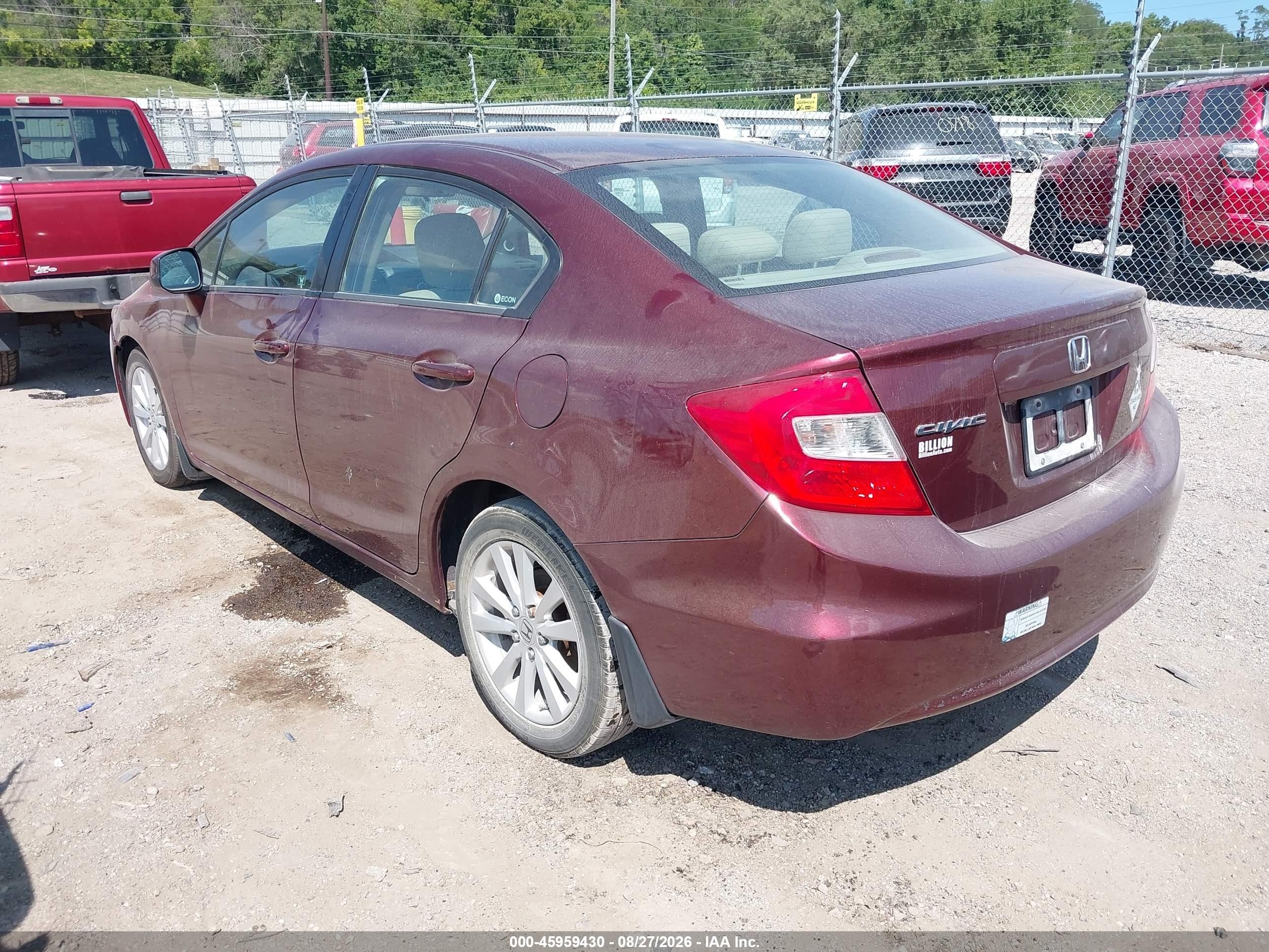 2012 Honda Civic Ex Burgundy vin: 19XFB2F84CE031079