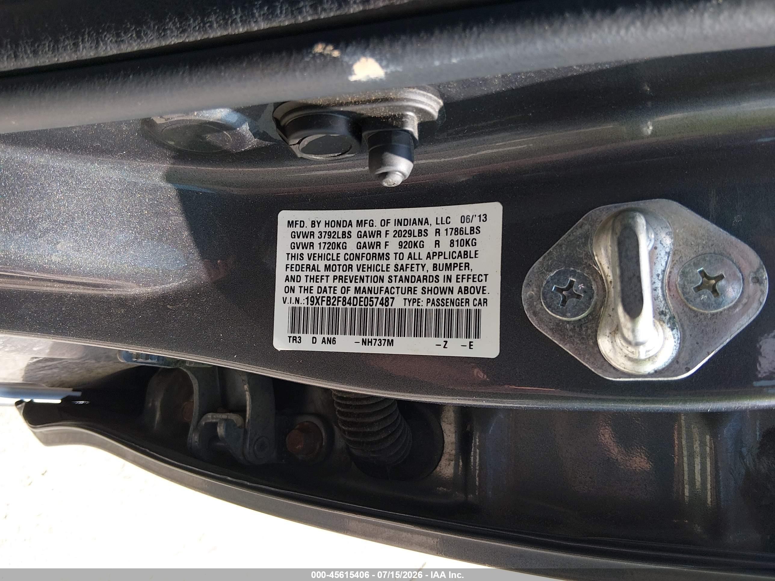2013 Honda Civic Ex Gray vin: 19XFB2F84DE057487