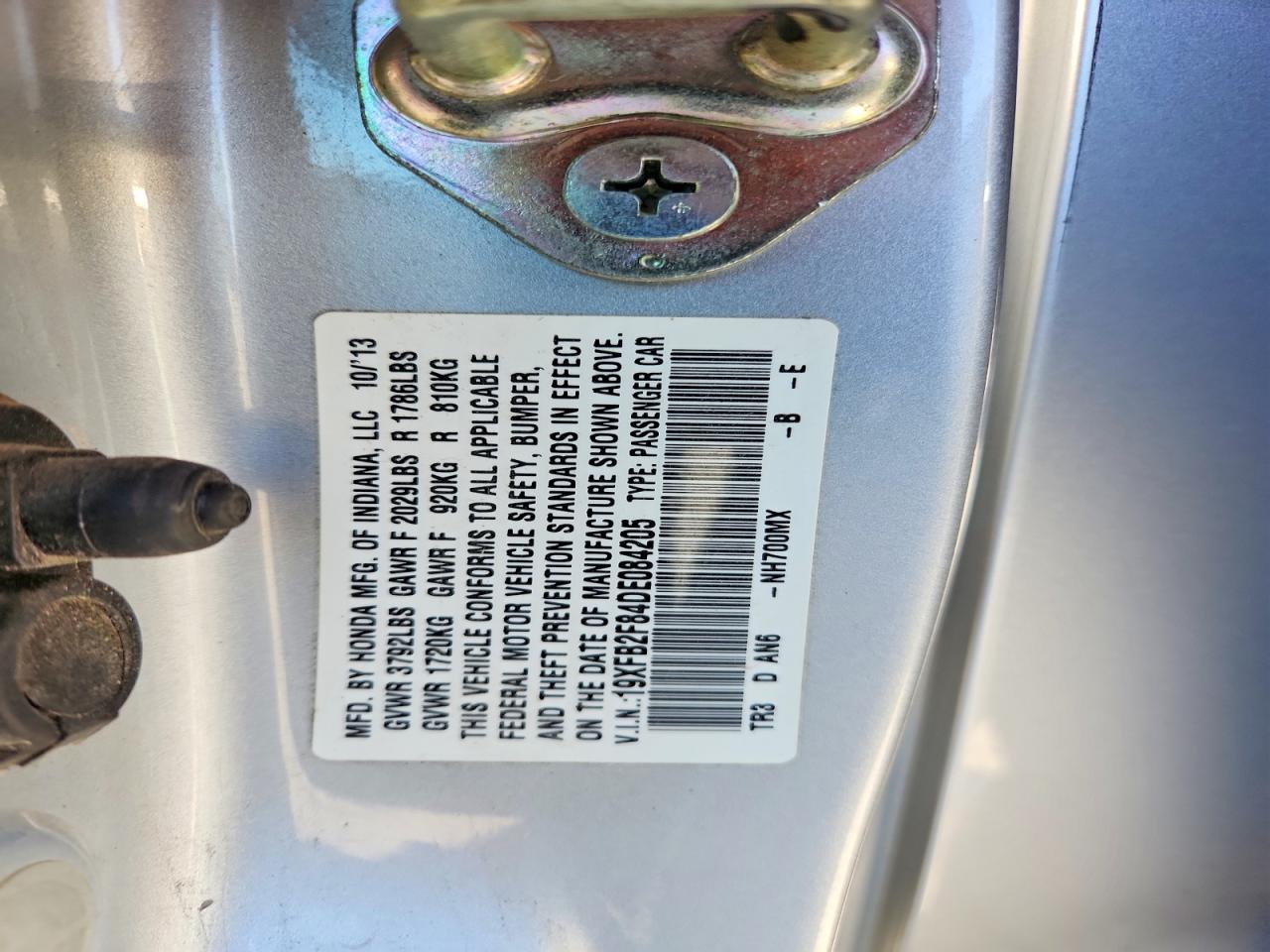 2013 Honda Civic Ex Silver vin: 19XFB2F84DE084205
