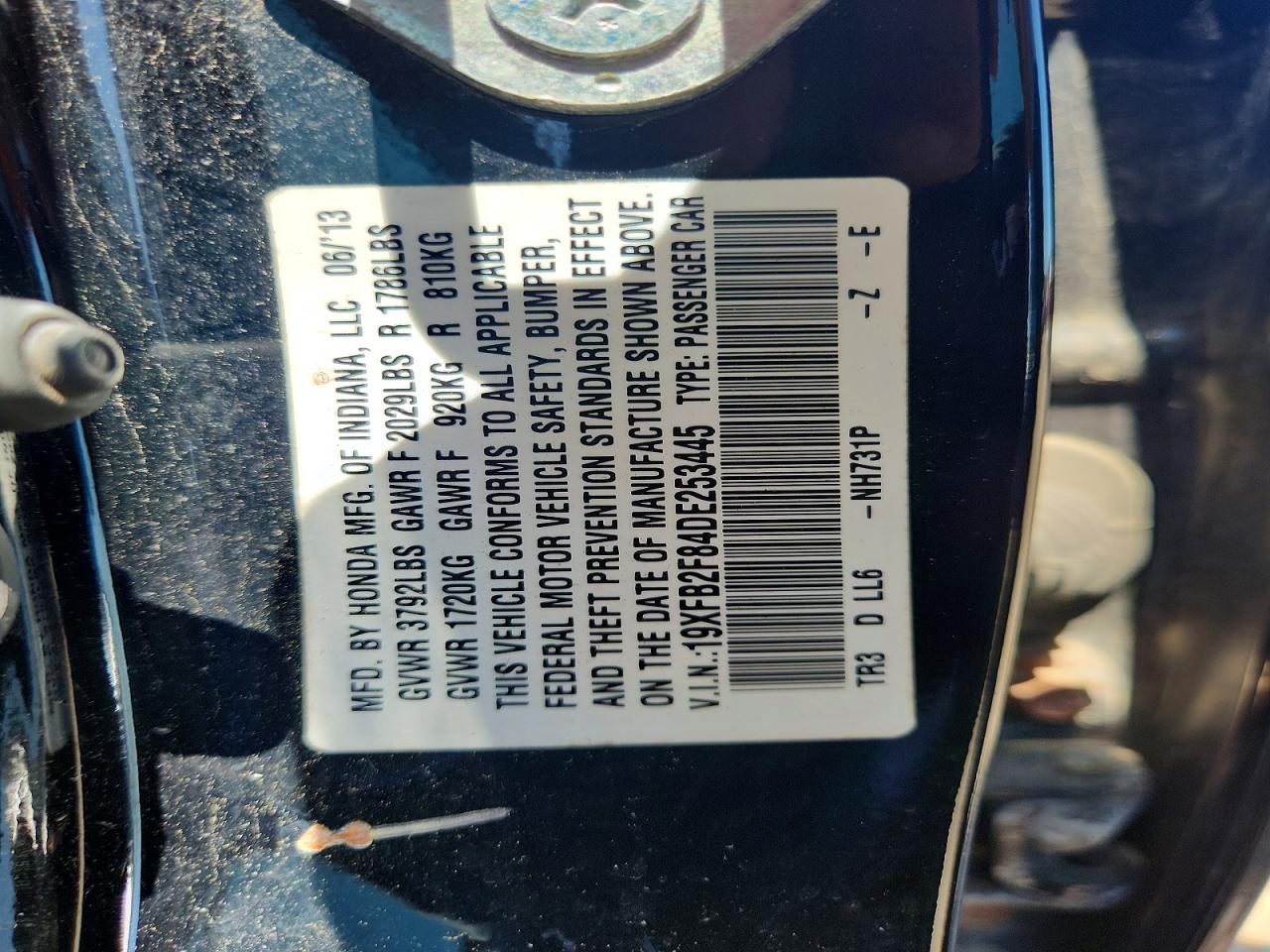2013 Honda Civic Ex Black vin: 19XFB2F84DE253445