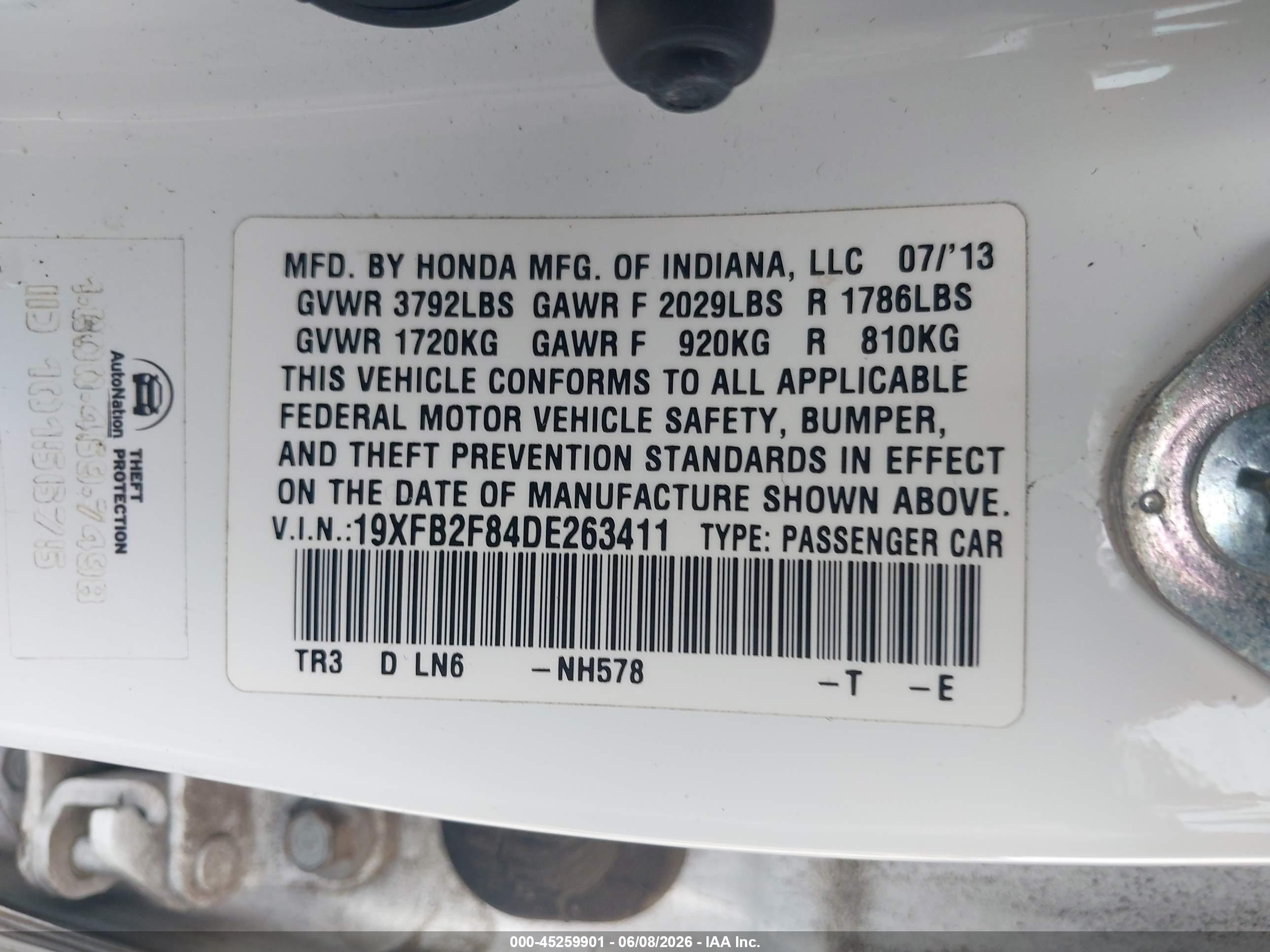 2013 Honda Civic Ex White vin: 19XFB2F84DE263411